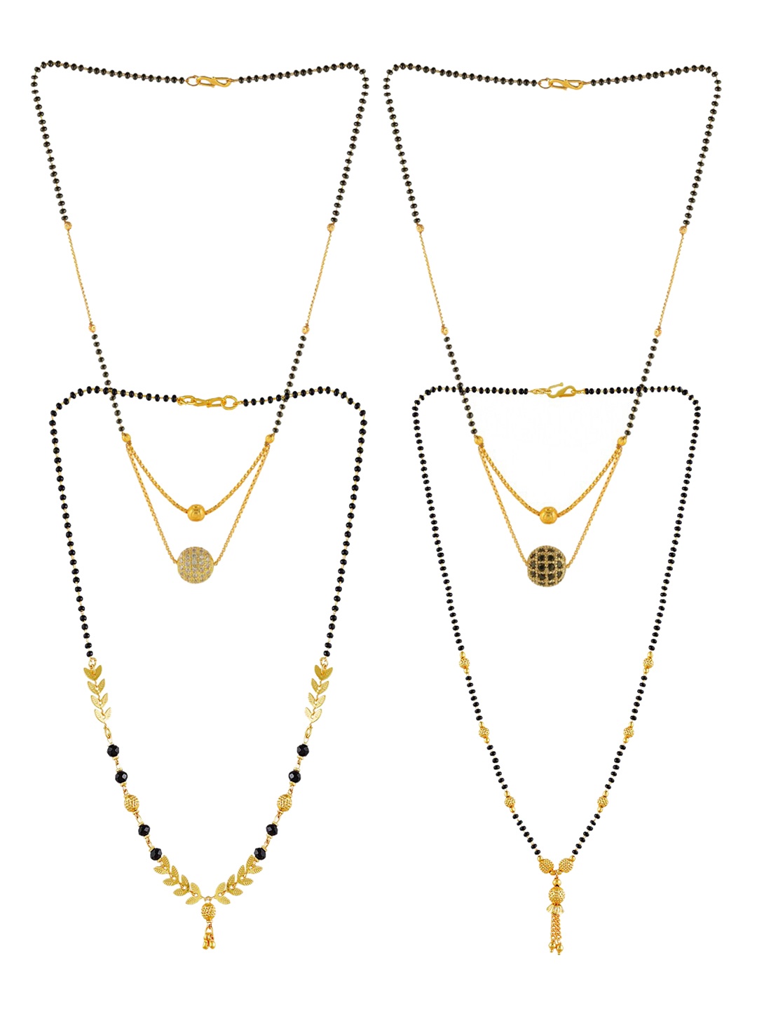 Brandsoon Set of 4 Gold Plated Stone Studded & Beaded Mangalsutra