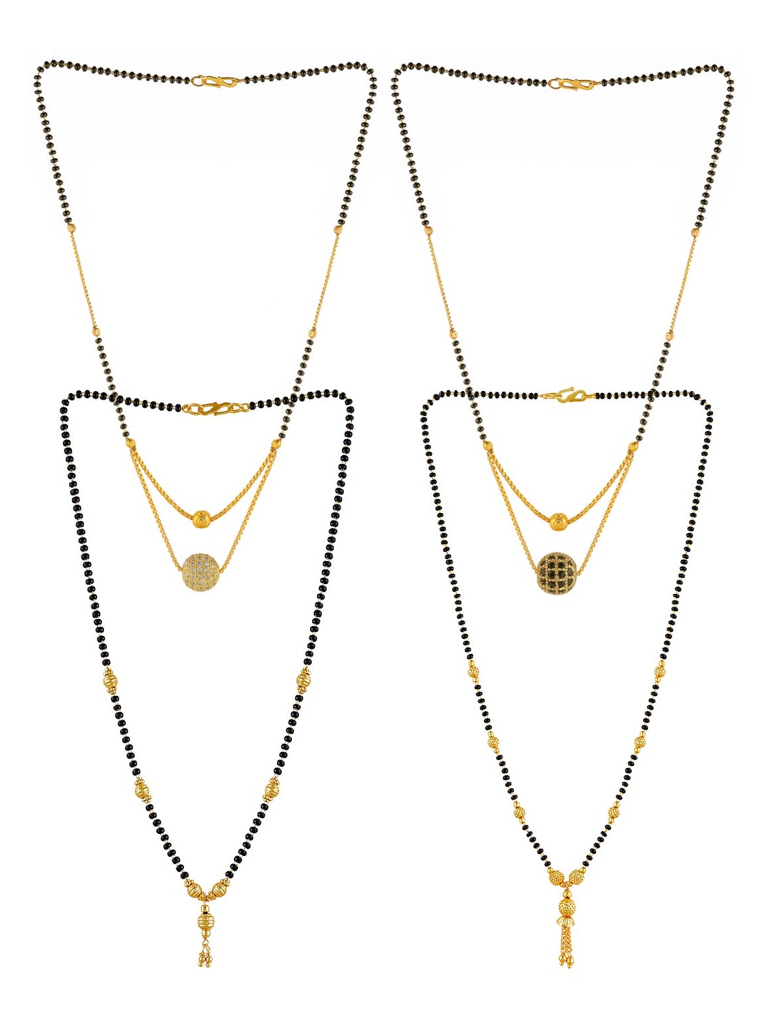 

Brandsoon Set Of 4 Gold-Plated Black Stone Studded Black Beaded Mangalsutra, Multi