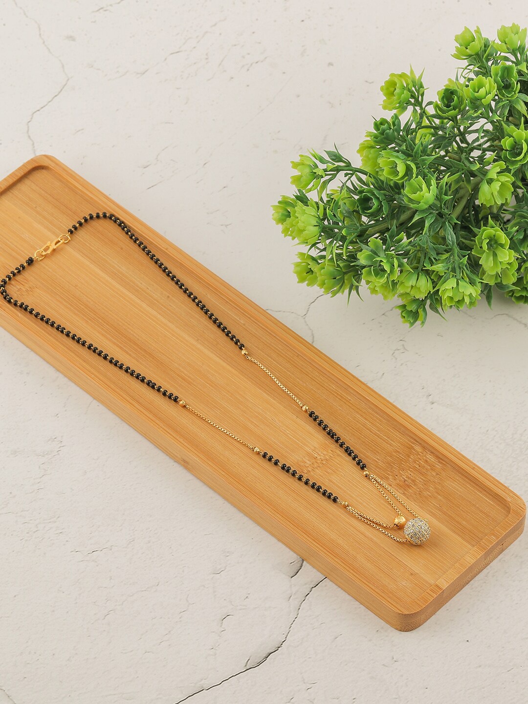 Brandsoon Set Of 3 Gold-Plated Black Beaded Mangalsutras