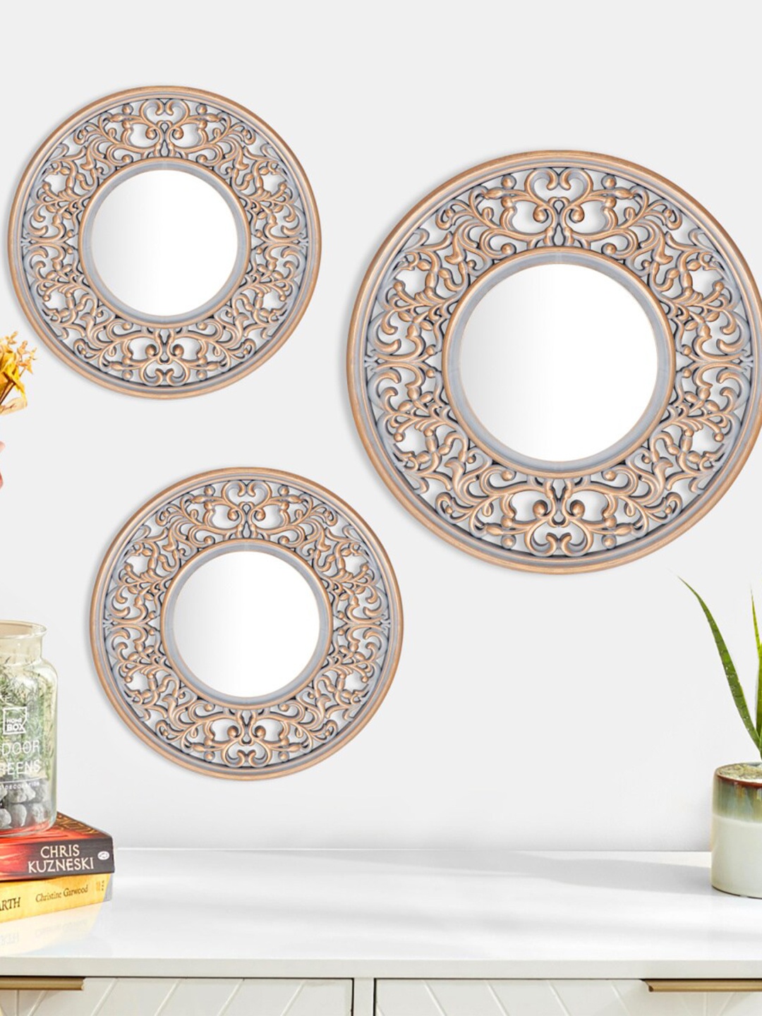 

Home Centre Set Of 3 Copper-Toned Wall Mirrors