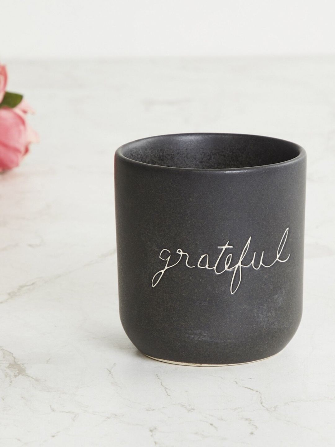 

Home Centre Black Grateful Engraved Ceramic Planter