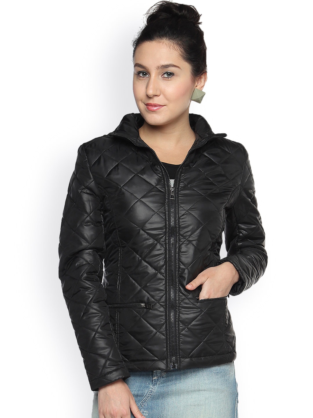 

Campus Sutra Black Quilted Jacket