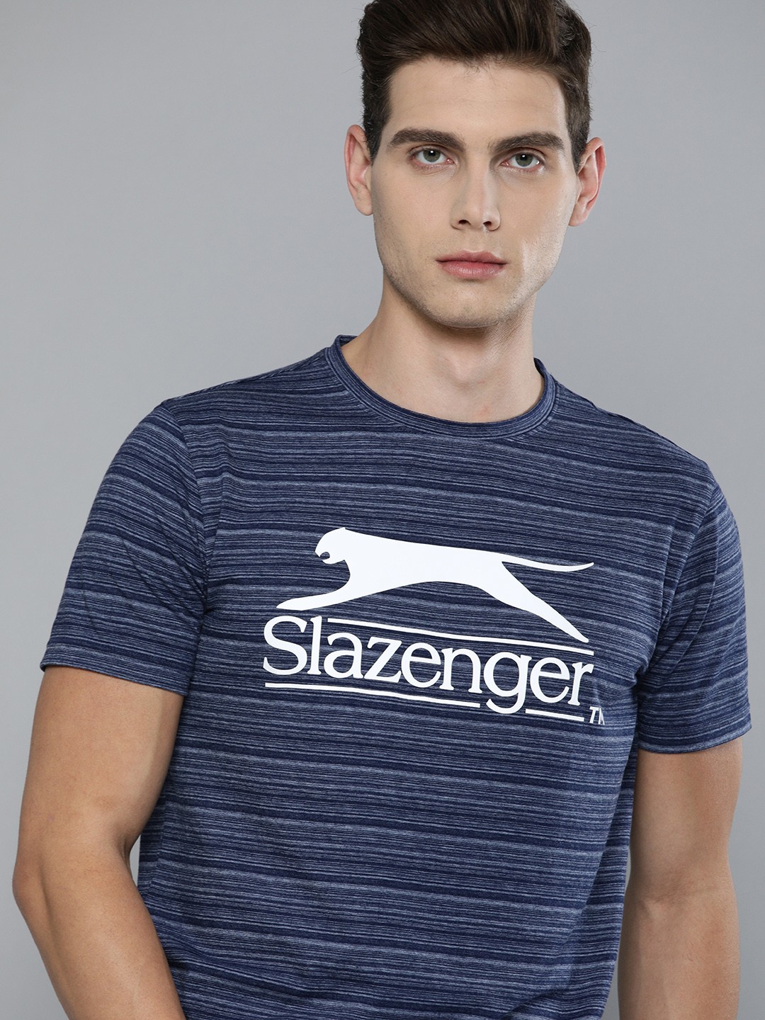 

Slazenger Men Blue Brand Logo Printed Bio-Wash T-shirt