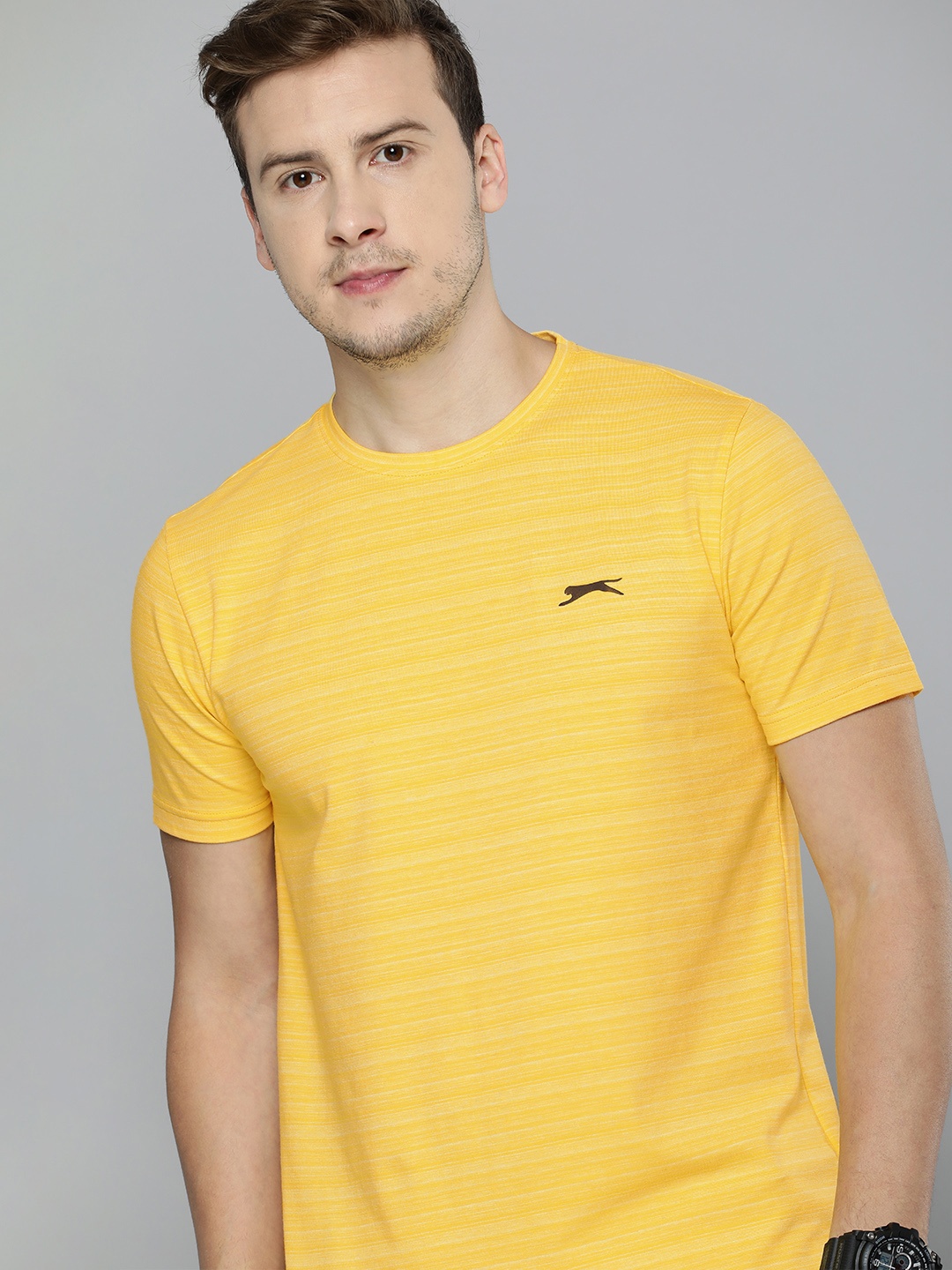 

Slazenger Men Yellow & White Striped Bio-Wash T-shirt