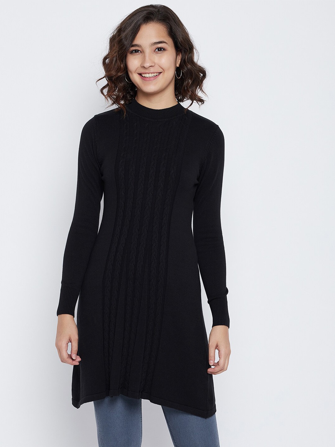 

Octave Women Black Longline Cable Knit Pullover