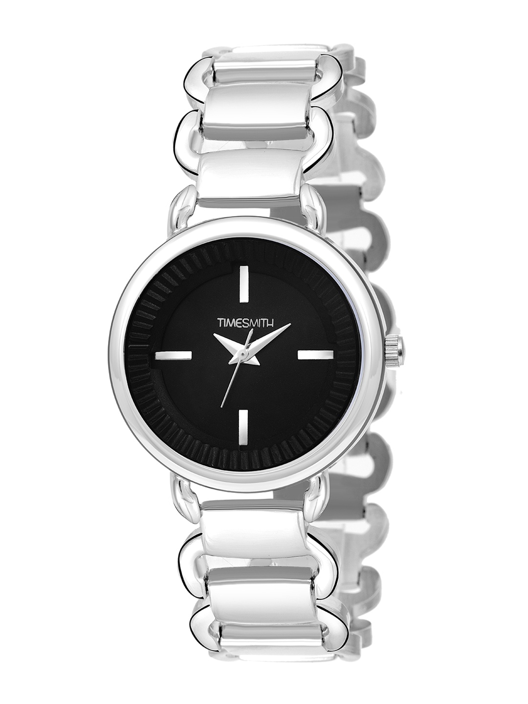 

TIMESMITH Women Black Dial & Silver Toned Bracelet Style Strap Analogue Watch TSC-086TU