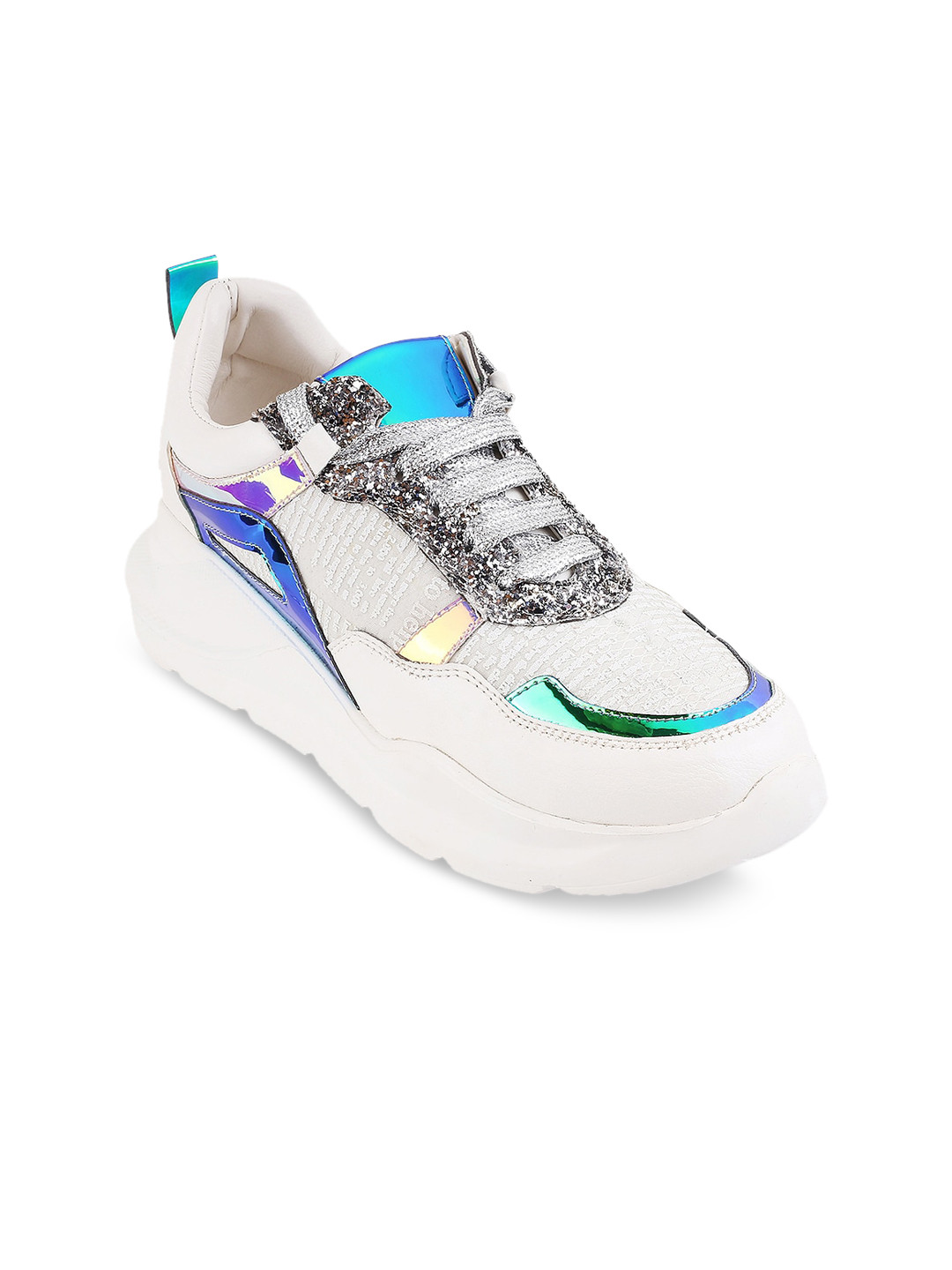 

Catwalk Women White & Silver-Toned Colourblocked Sneakers
