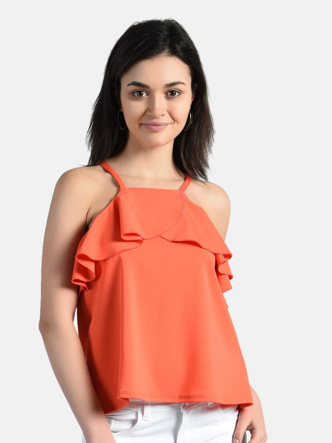 

AARA Orange Ruffles Regular Top