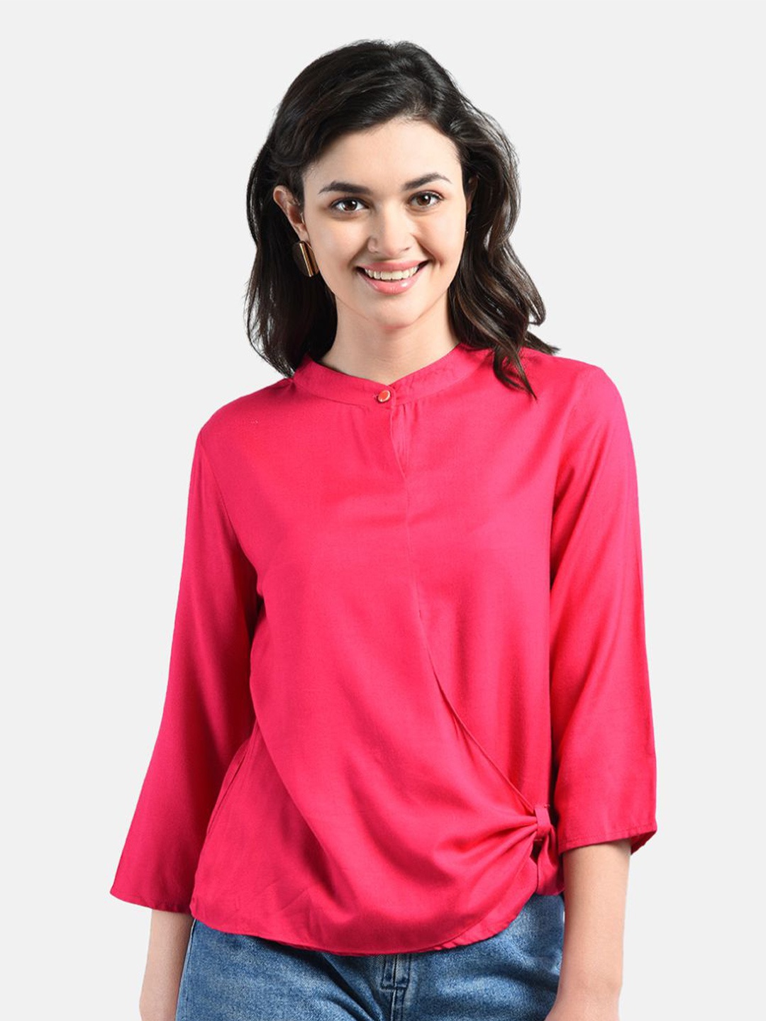 

AARA Pink Mandarin Collar Twisted Top