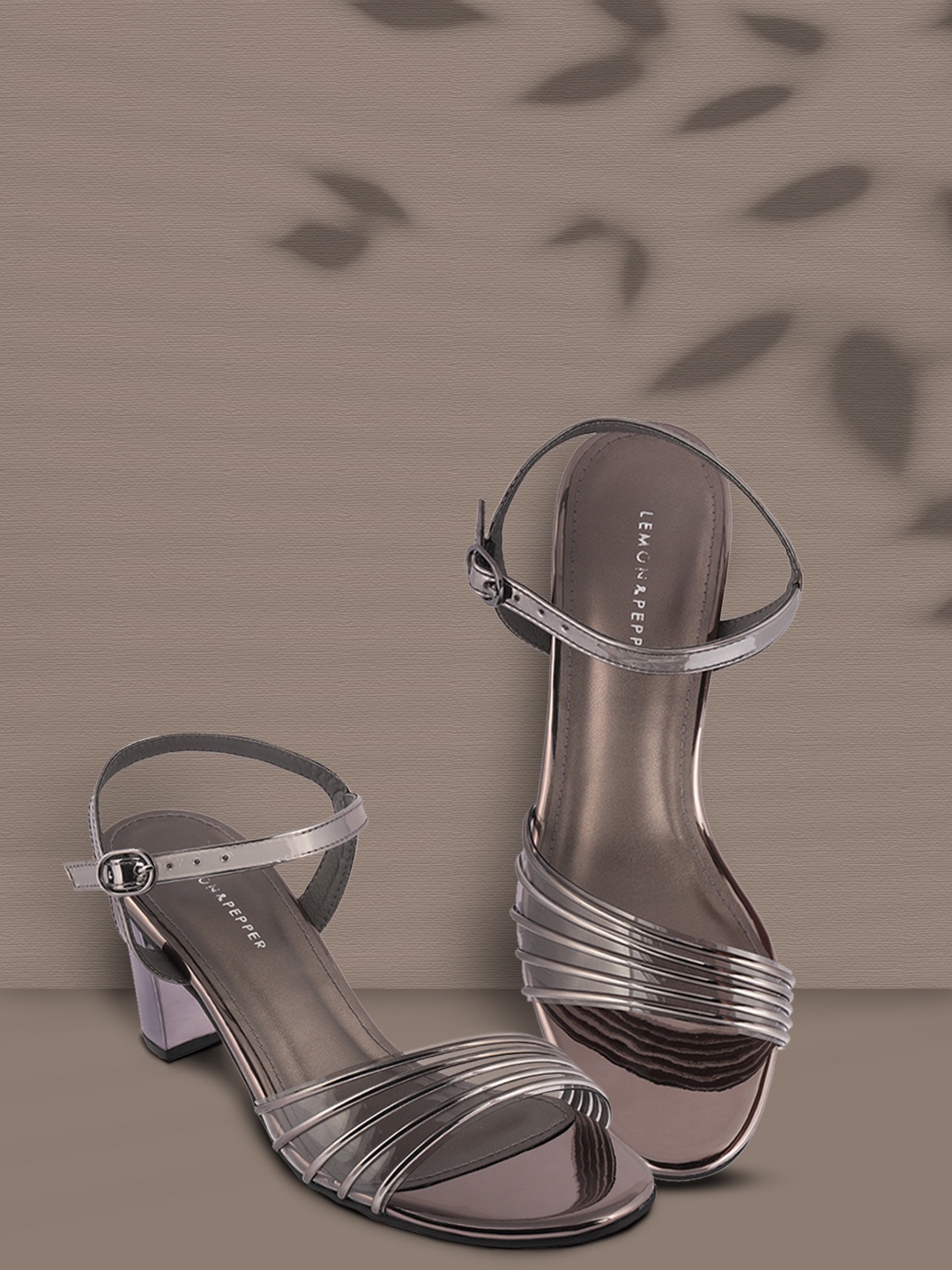 

LEMON & PEPPER Gunmetal-Toned PU Block Heels, Metallic