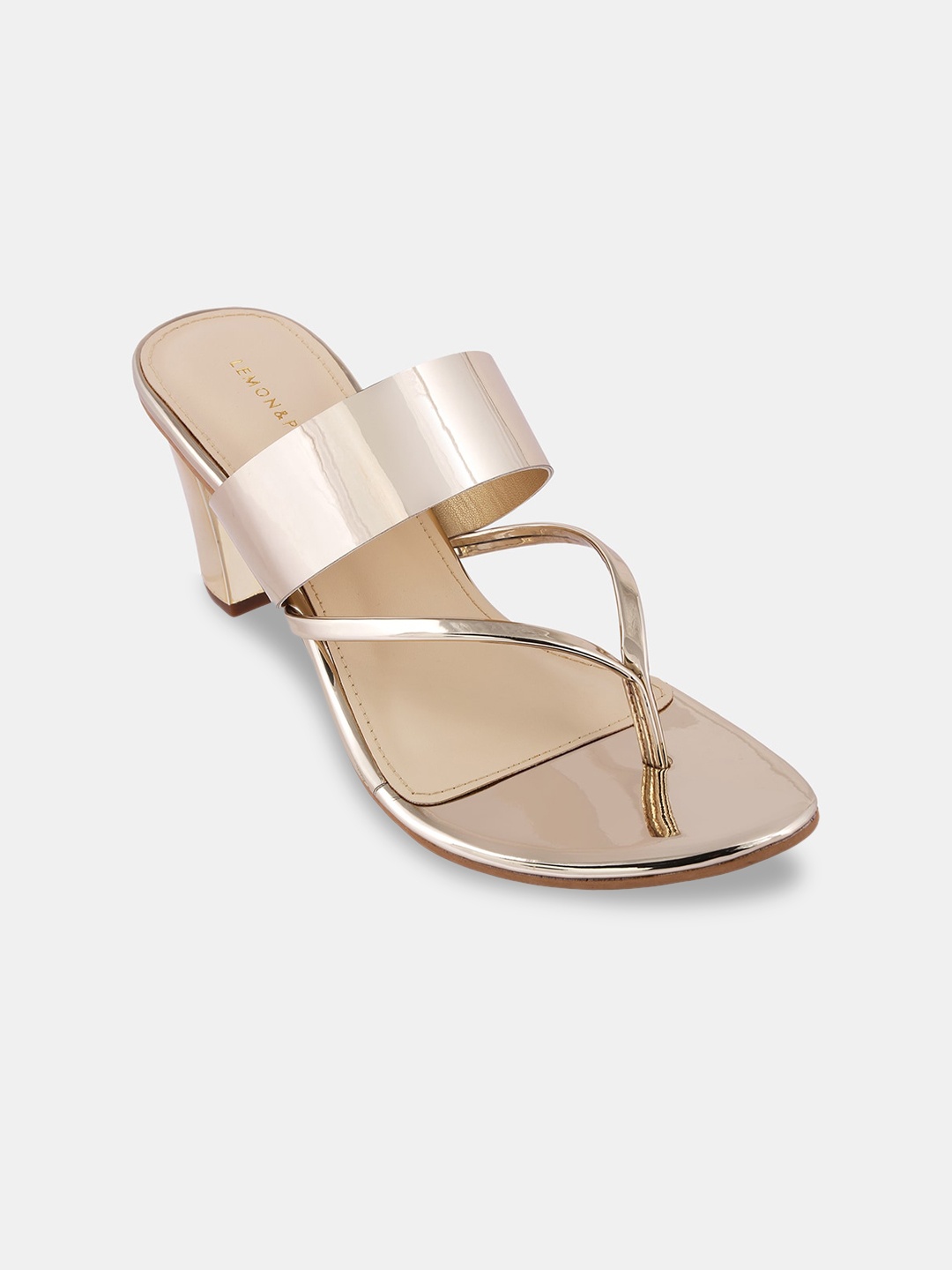 

LEMON & PEPPER Gold-Toned PU Ethnic Block Sandals