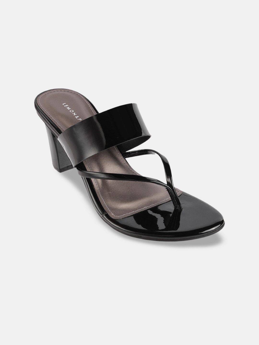 

LEMON & PEPPER Black PU Block Heels