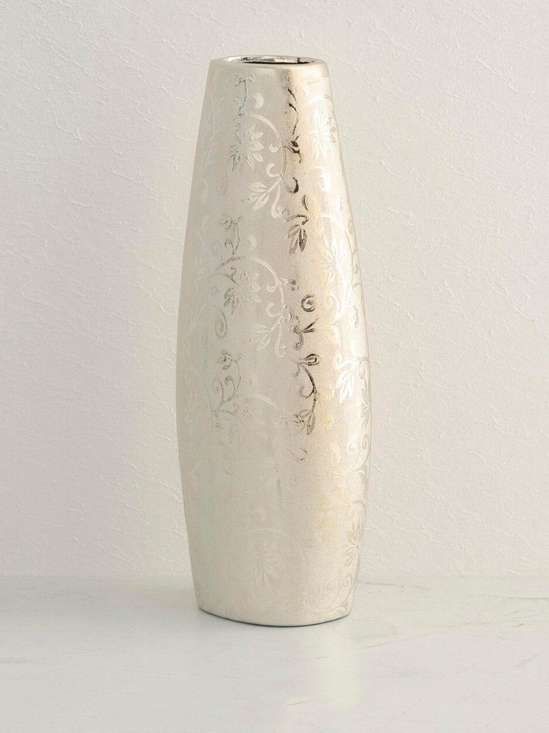 

Home Centre Set Of 3 Silver-Toned Floral Ceramic Vase & T-Light Candle Holders