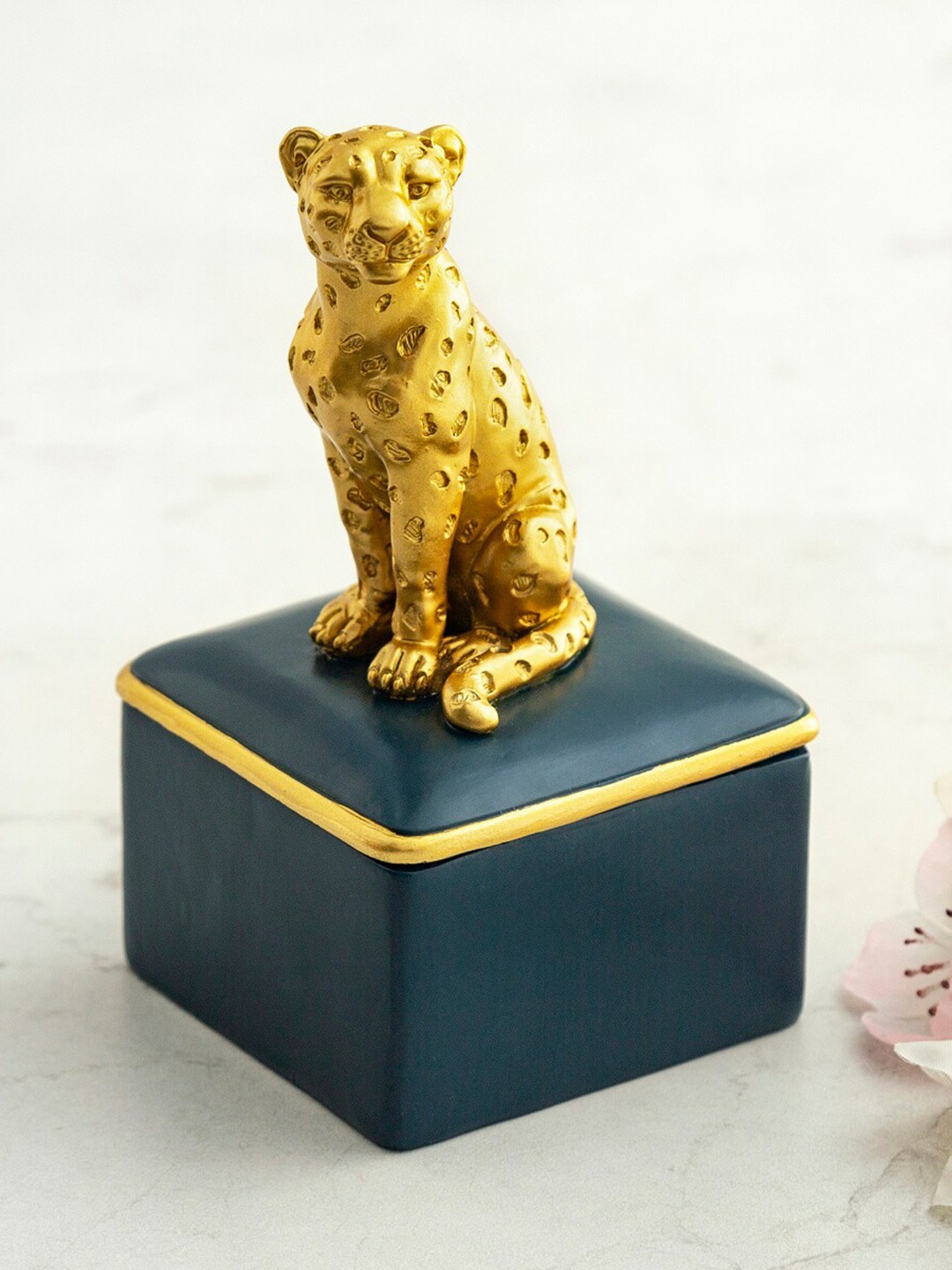 

Home Centre Gold-Toned & Teal Green Polyresin Tiger Figurine On Box