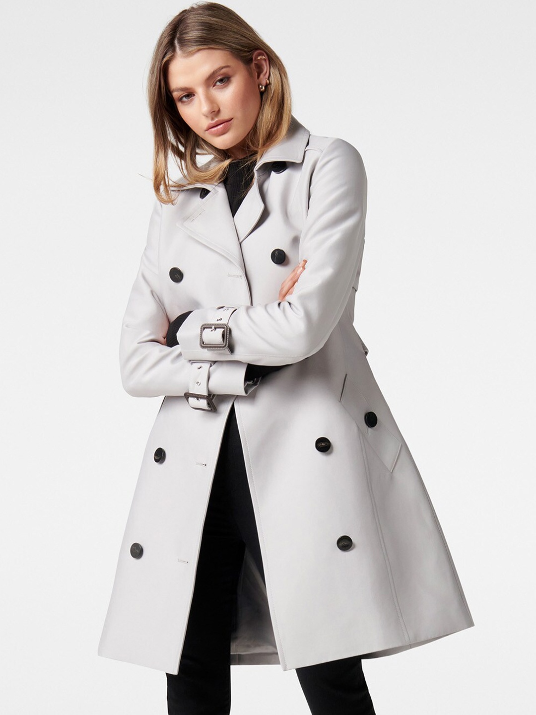 

Forever New Women Grey Solid Longline Trench Coat