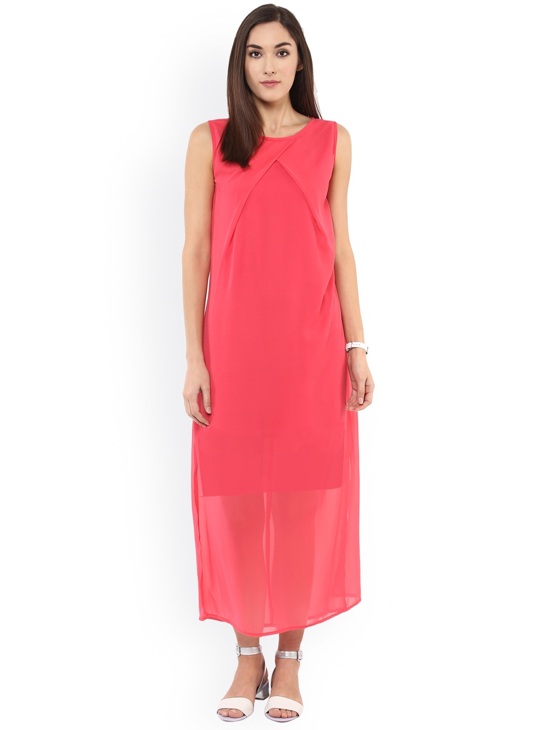 

Zima Leto Women Coral Solid Maxi Dress