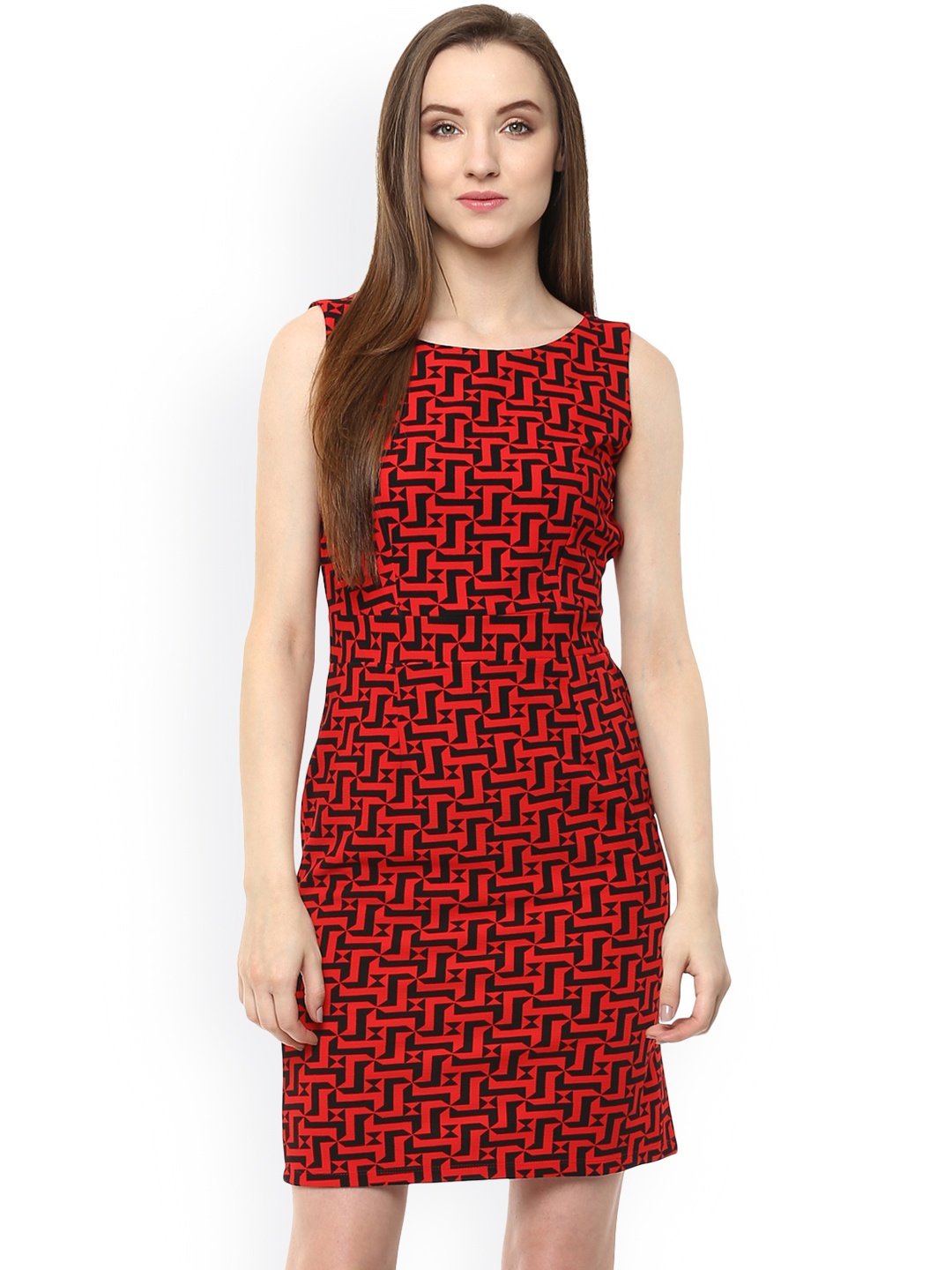 

Zima Leto Women Red Printed Sheath Dress
