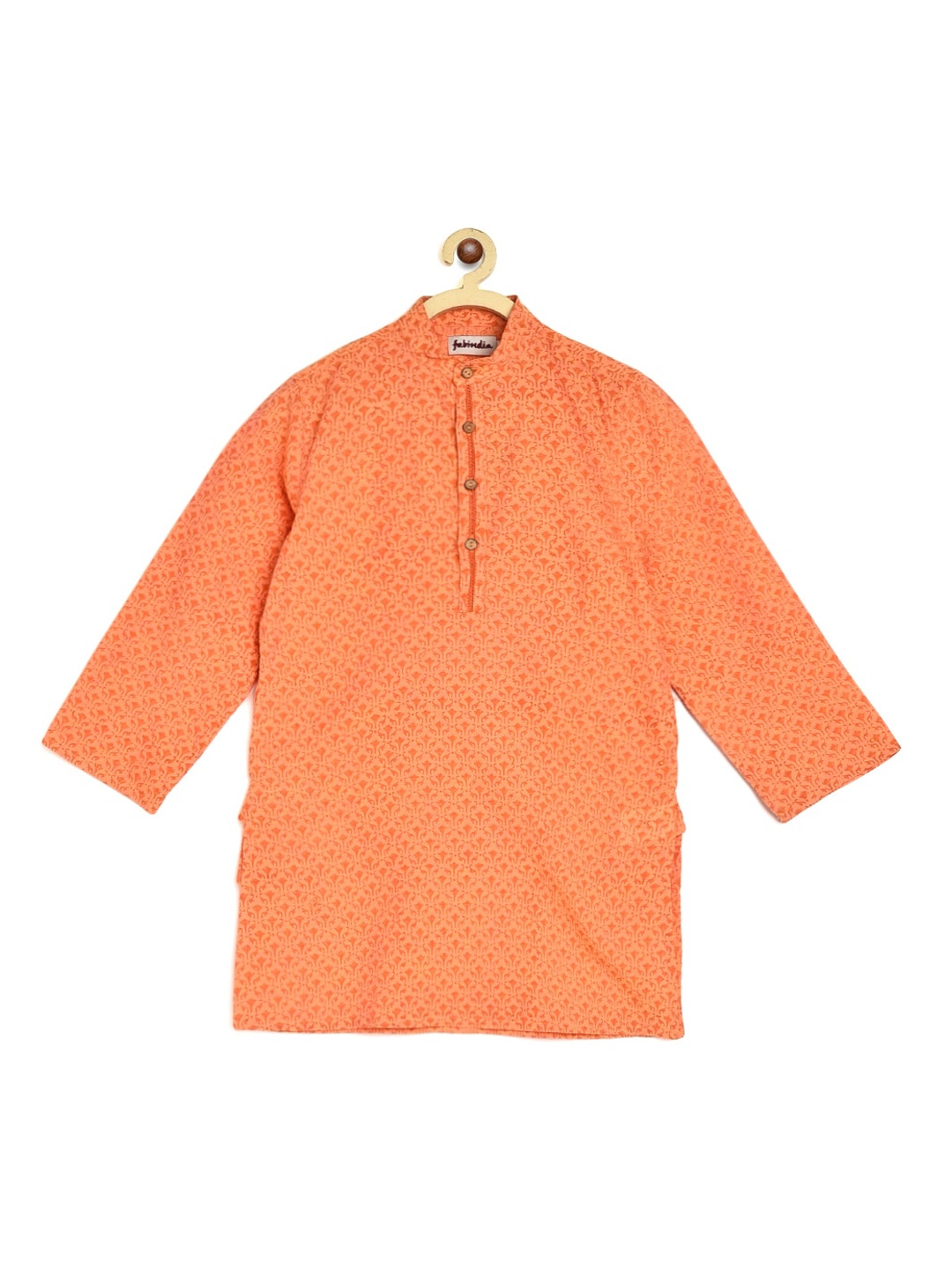 

Fabindia Boys Peach-Coloured Geometric Kurta