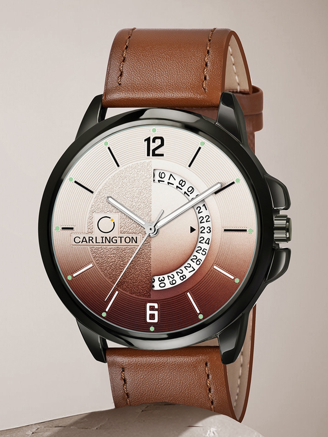 

CARLINGTON Men Brown Alloy Dial & Brown Leather Straps Analogue Watch CT1030 Tan