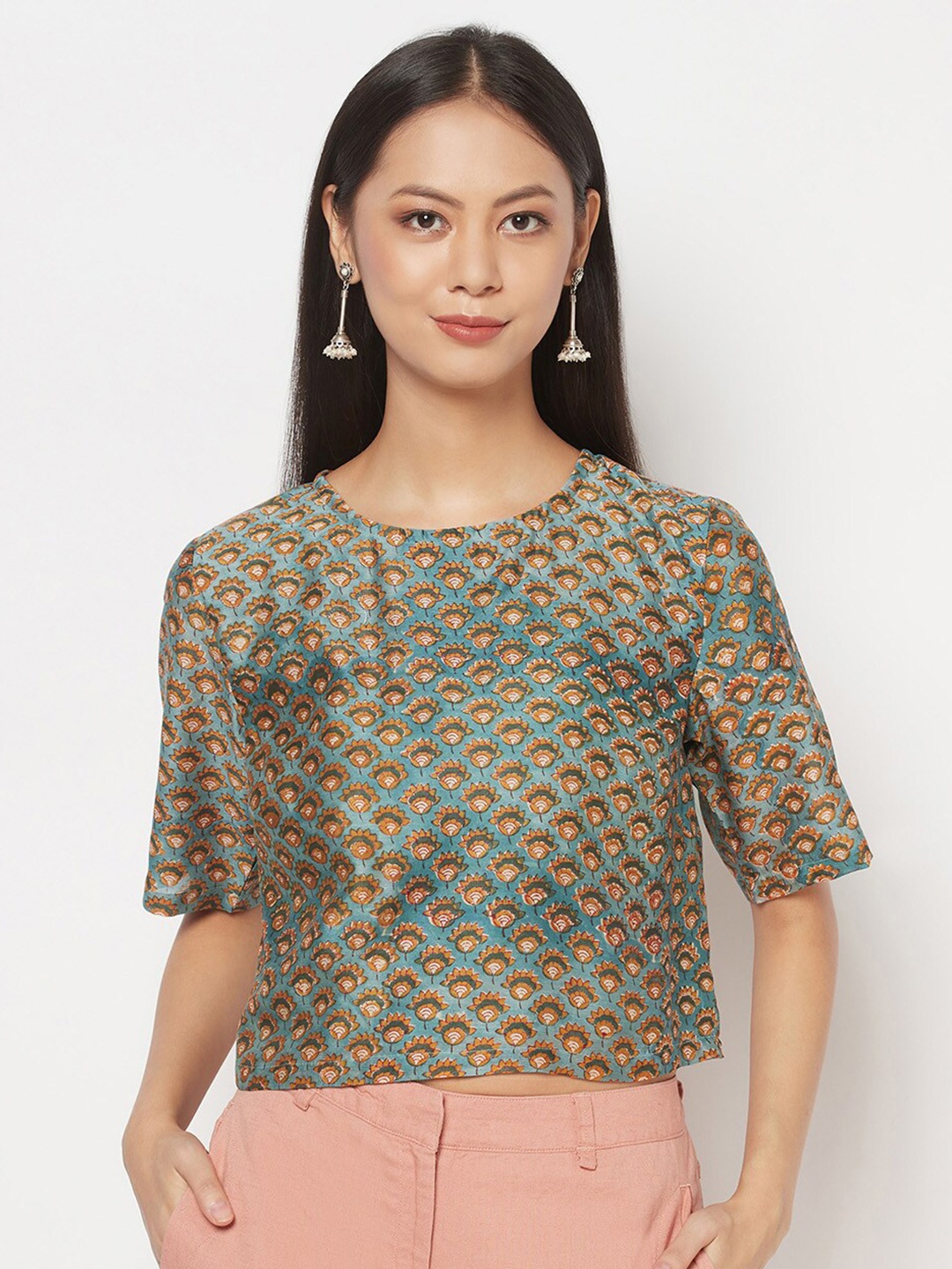 

Fabindia Green Geometric Regular Top