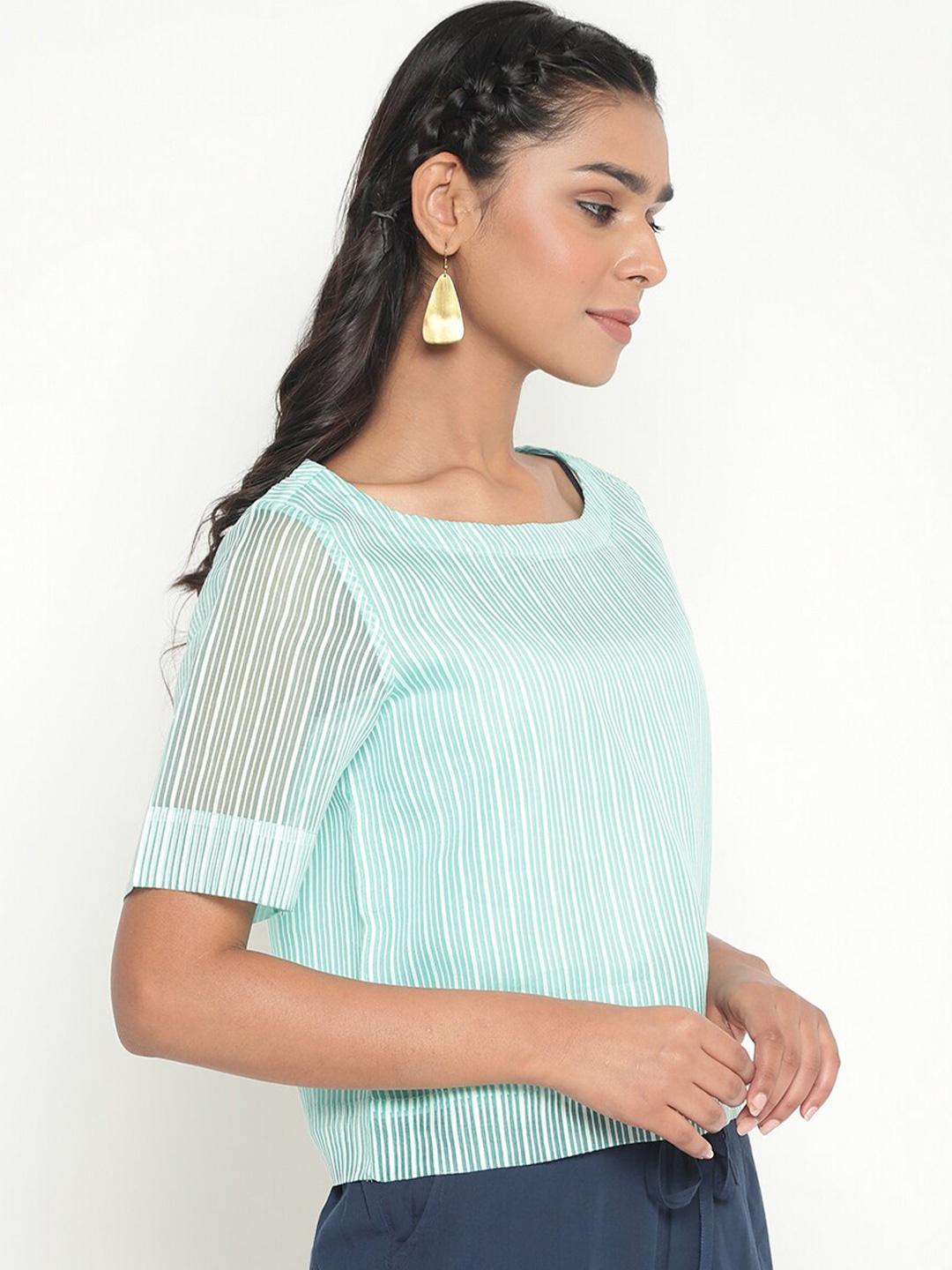 

Fabindia Blue & White Striped Regular Top