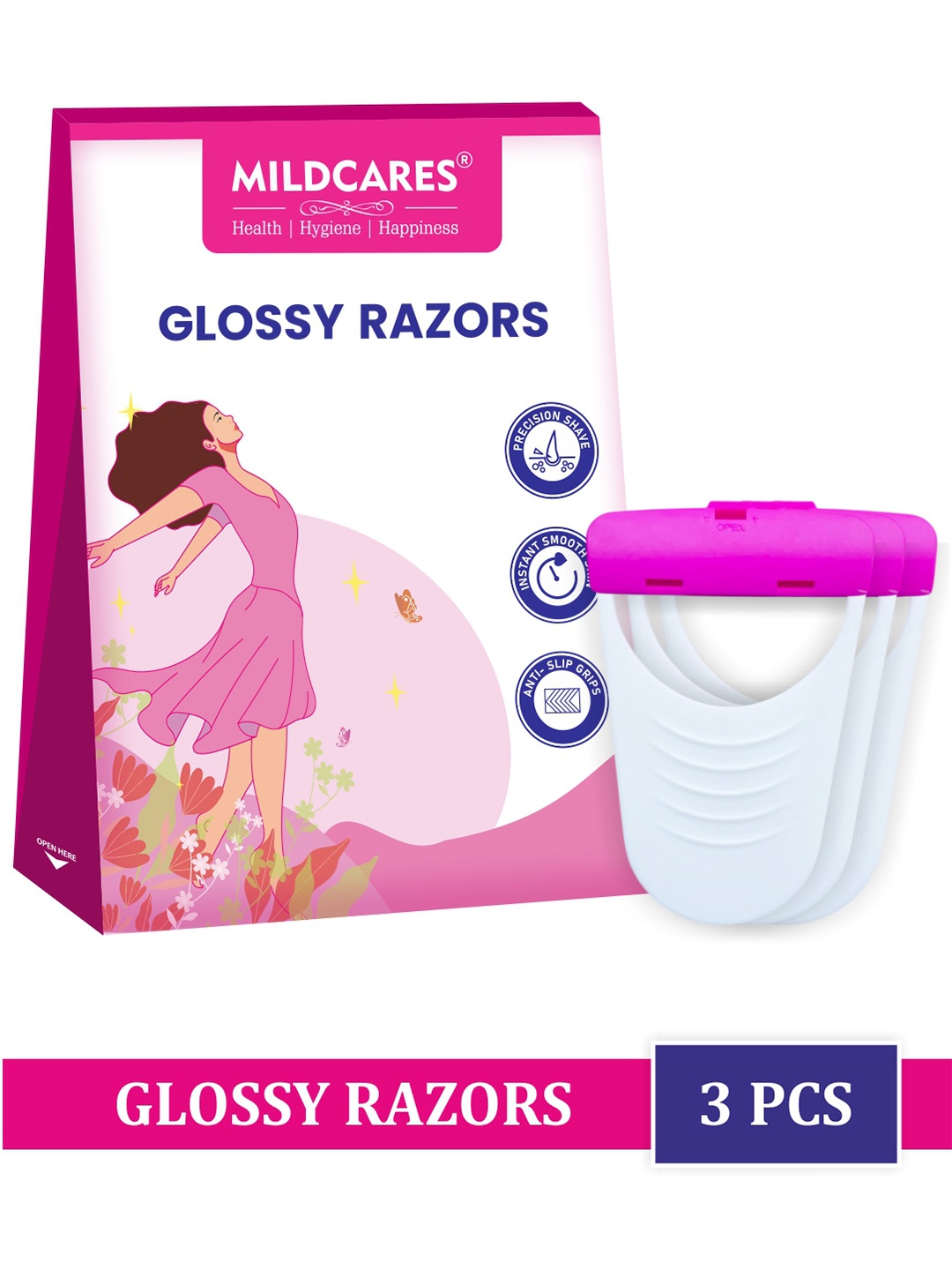 

GYNOCUP Women Set of 3 Glossy Painless Facial Hair Removal Face Razor, Pink