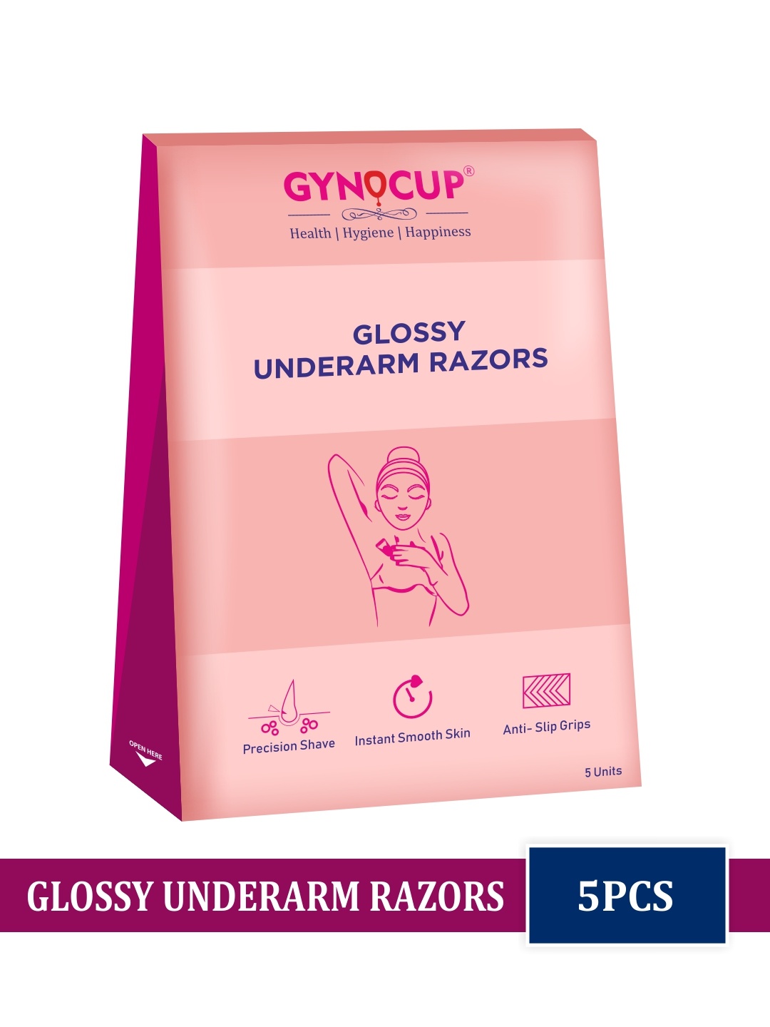 

GYNOCUP Set of 5 No Cut Safe & Comfortable Water Resist Underarm Hair Remove Razor, Pink