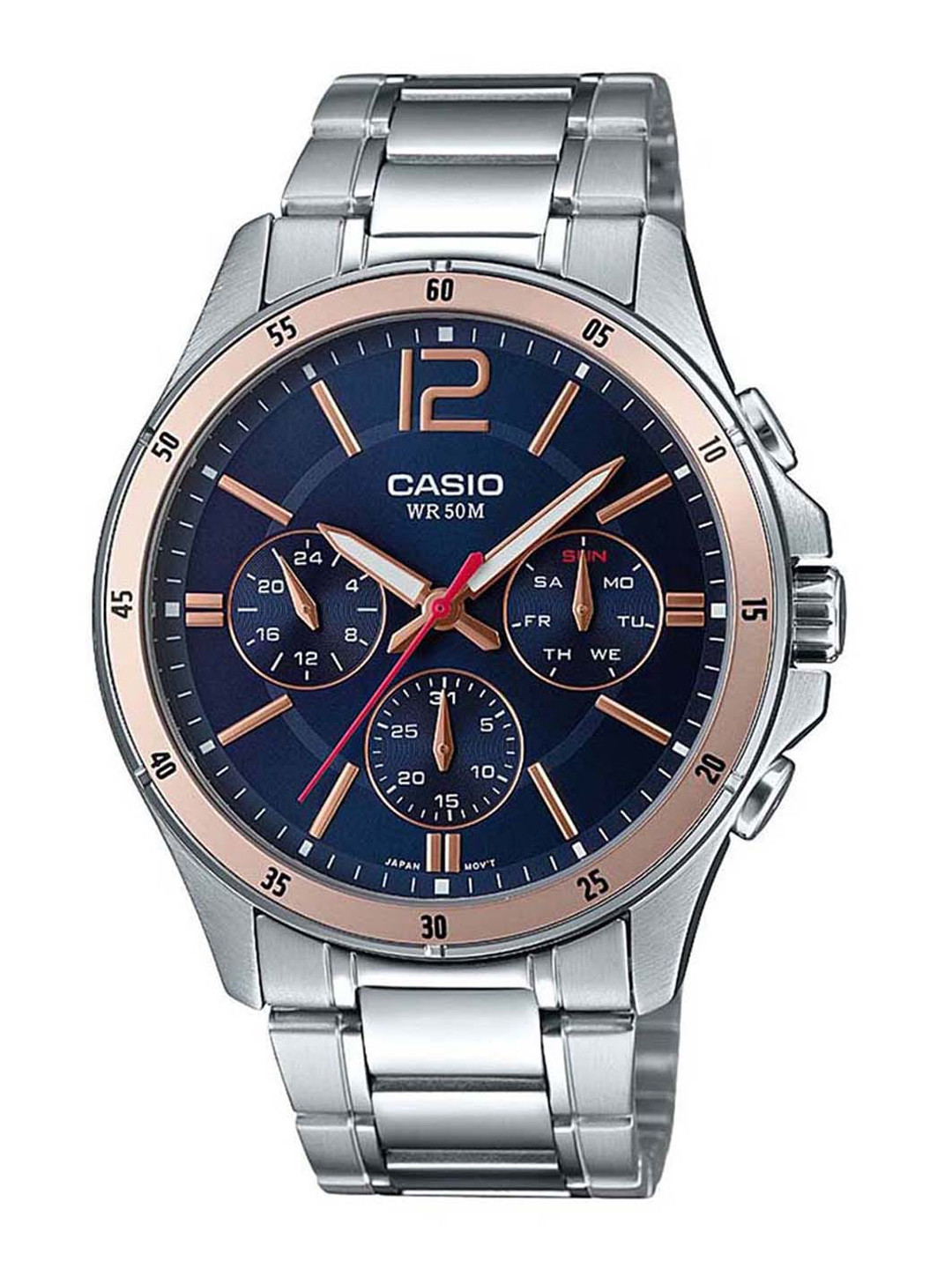 

CASIO Men Silver Toned Bracelet Style Straps Analogue Watch A1885 MTP-1374HD-2A2VIF, Blue