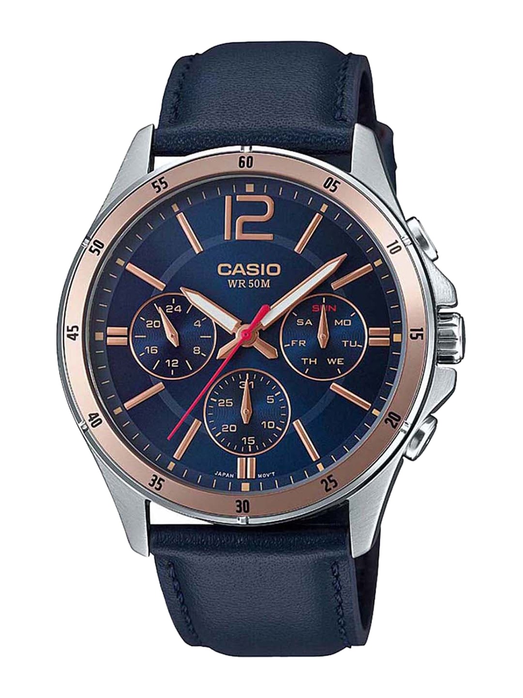 

CASIO Men Blue Printed Dial & Blue Leather Straps Analogue Watch A1889 MTP-1374HL-2AVIF