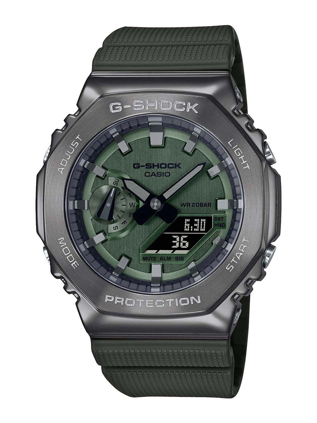 

CASIO Men G-Shock G-Steel GM-2100B-3ADR Grey Ana-Digi Dial Green Resin Strap G1160