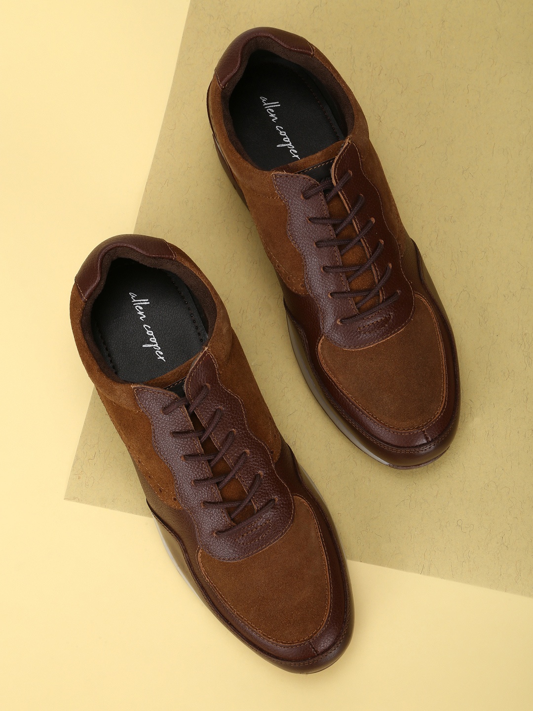 

Allen Cooper Men Brown Colourblocked Leather Oxfords