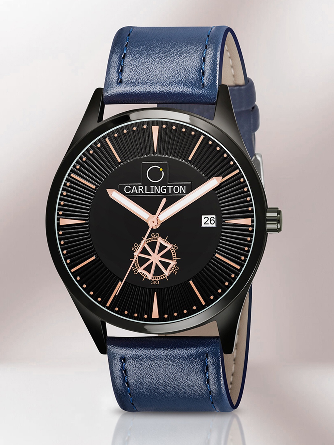 

CARLINGTON Men Black Printed Dial & Blue Leather Straps Analogue Watch CT1020