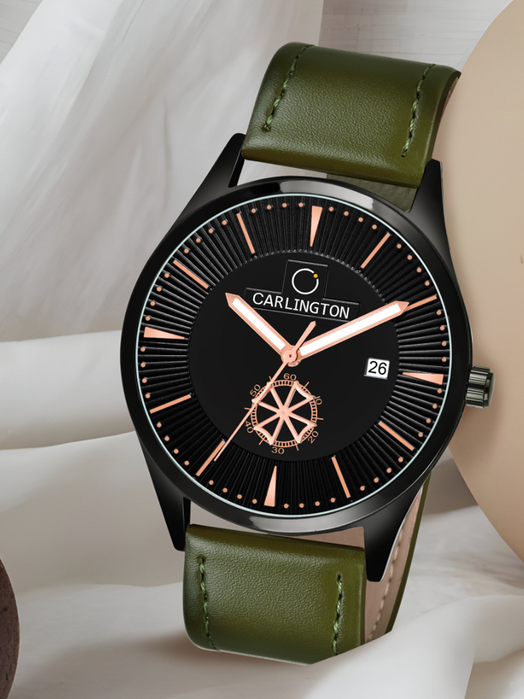 

CARLINGTON Men Black Alloy Dial & Green Straps Analogue Watch CT1020