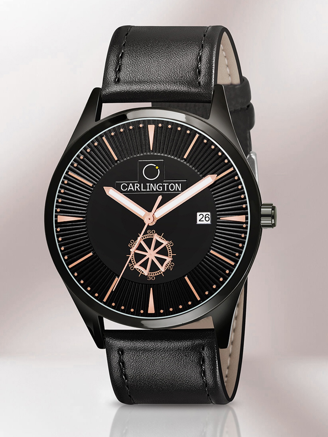 

CARLINGTON Men Black Alloy Dial & Black Leather Straps Analogue Watch CT1020 Black