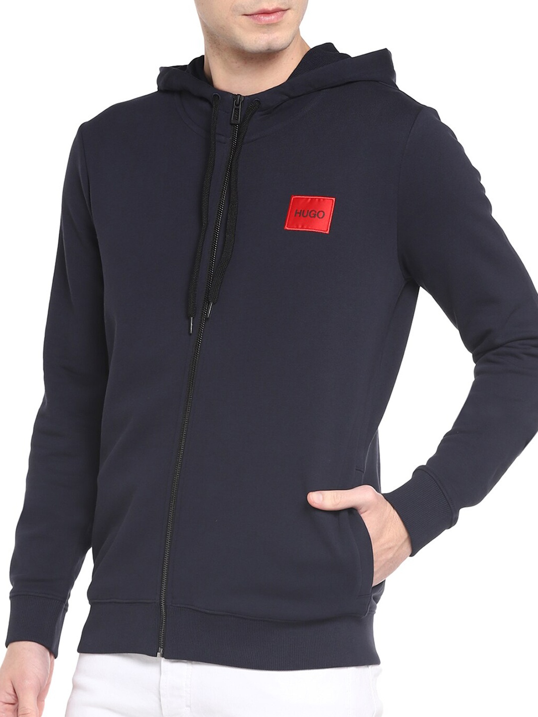 

HUGO Men Navy Blue Cotton Hooded Sweatshirt