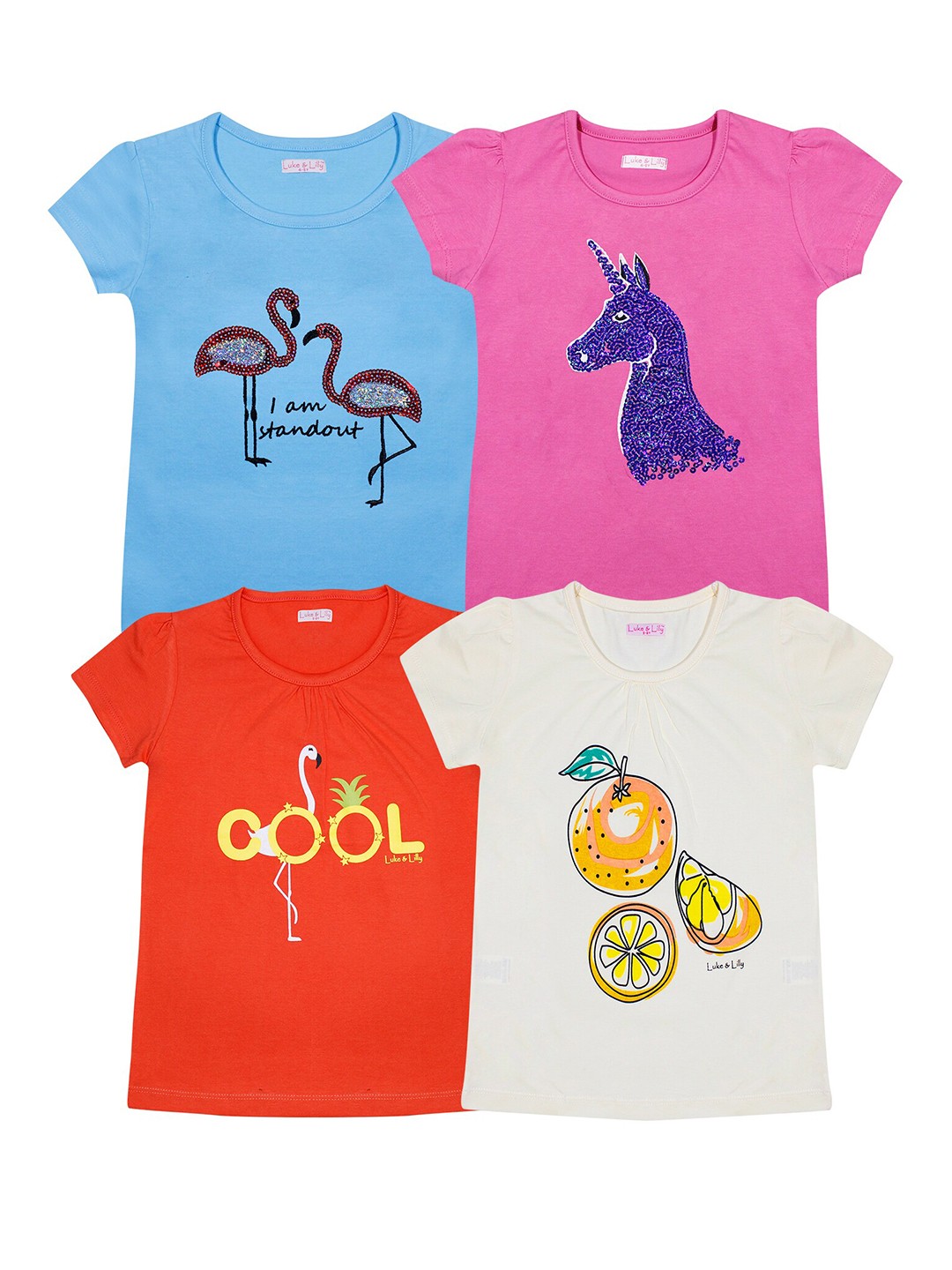 

Luke & Lilly Girls Multicoloured Typography 4 Printed Applique T-shirt, Multi