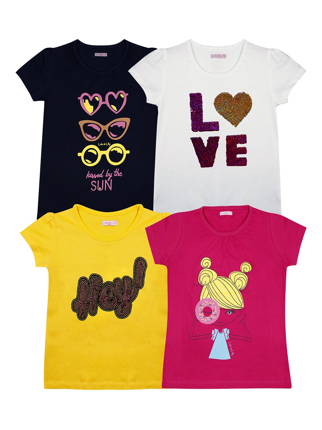 

Luke & Lilly Girls Pack of 4 Printed T-shirt, Multi