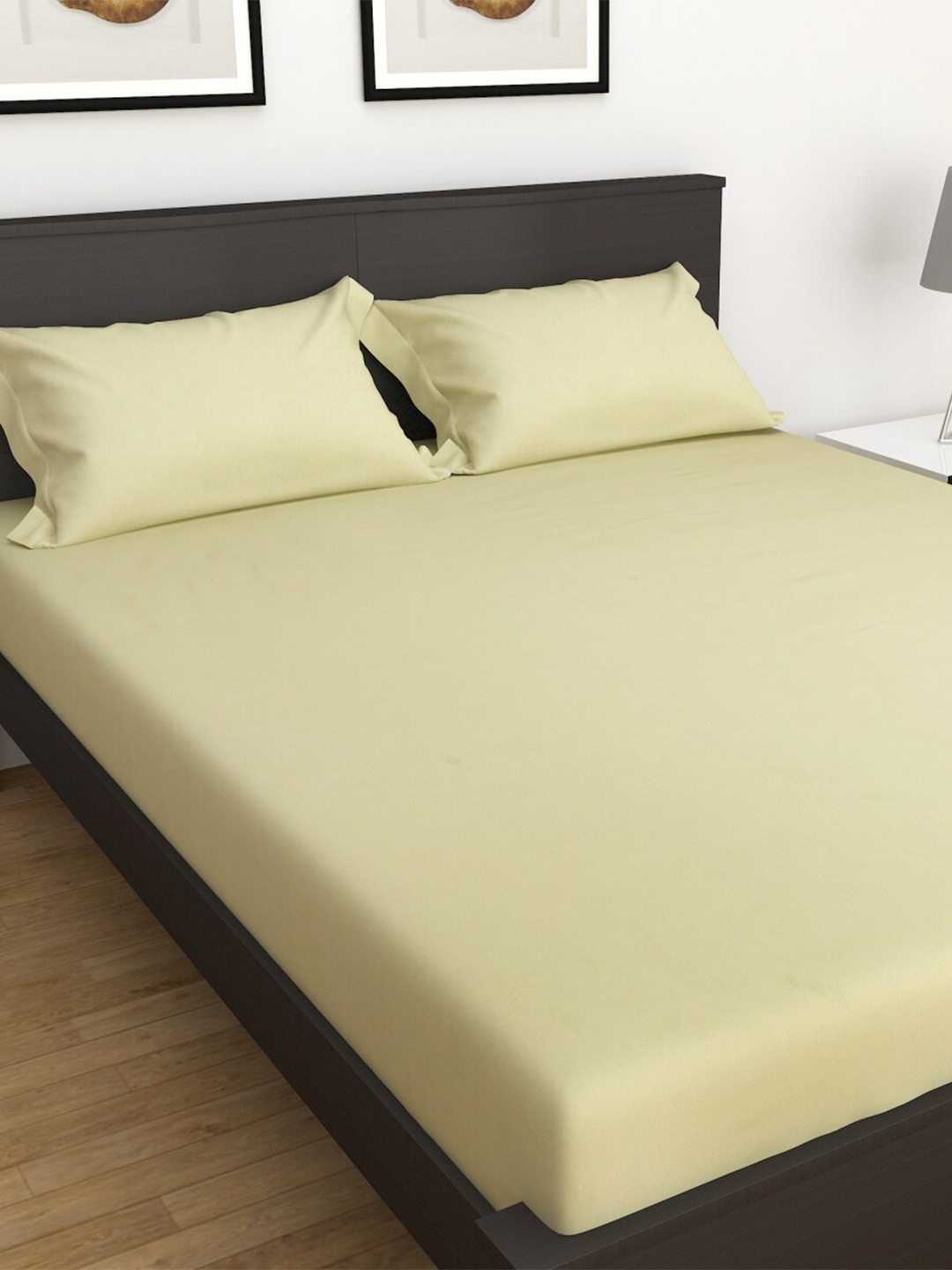 

Home Centre Florida Sage Green Solid 3 Pieces Cotton Double Bedsheet Set