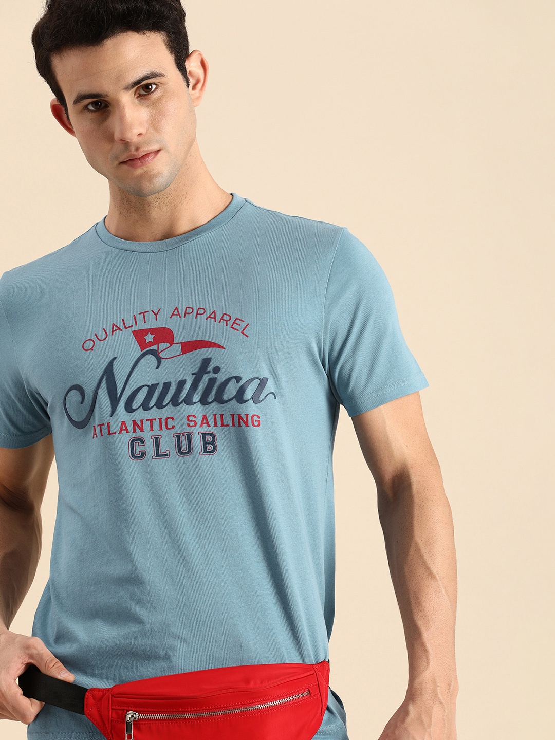 

Nautica Men Blue & Black Printed T-shirt