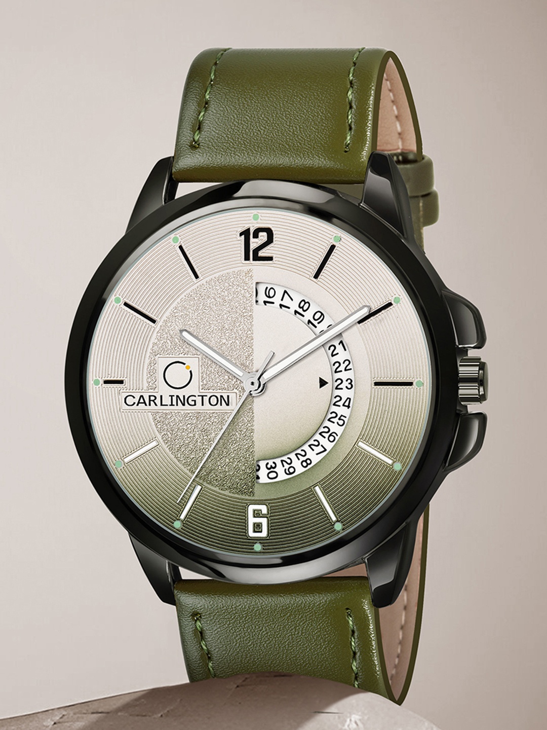 

CARLINGTON Men Green Alloy Dial & Green Leather Straps Analogue Watch CT1030