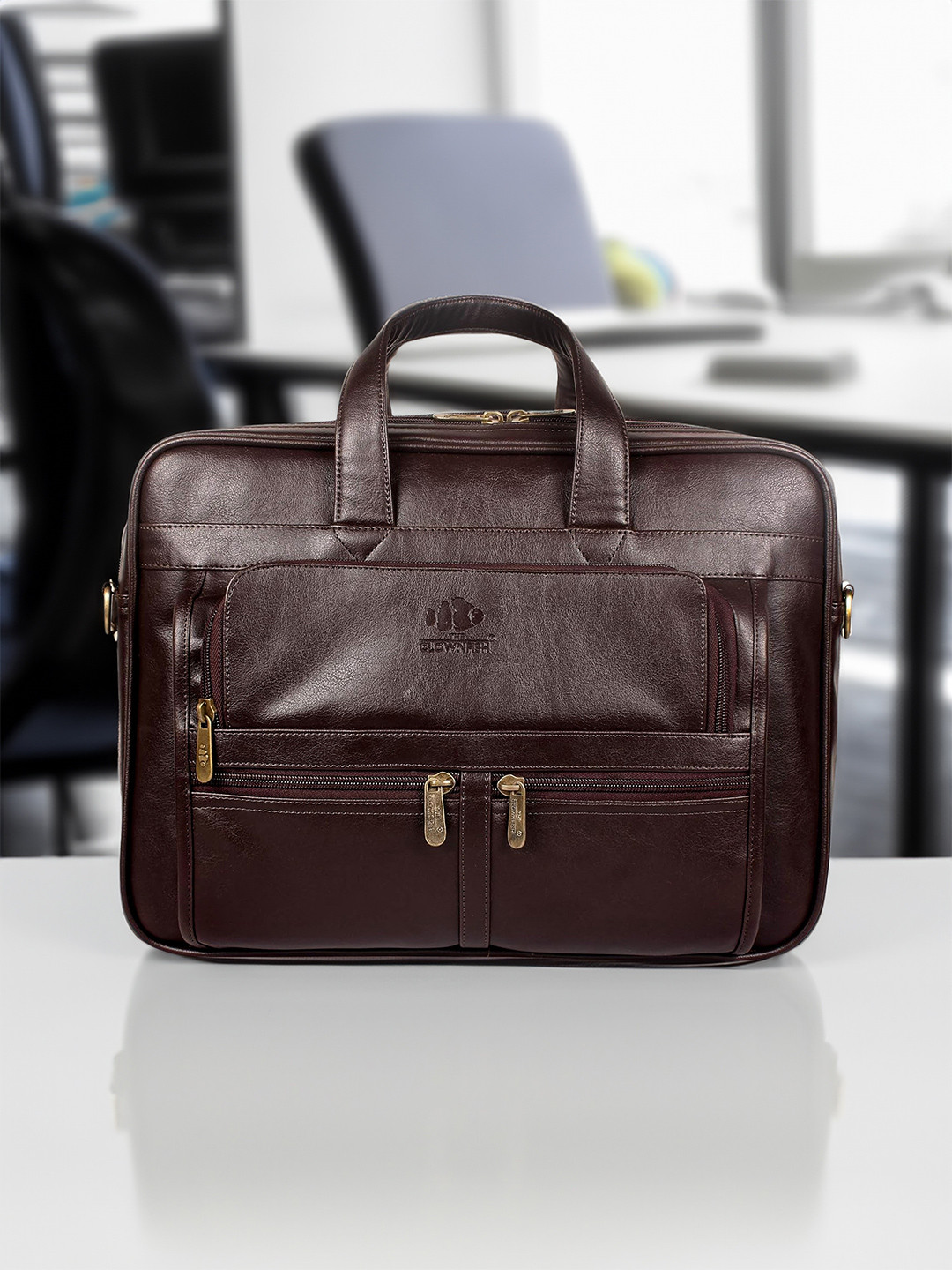 

THE CLOWNFISH Unisex Coffee Brown Leather Laptop Bag