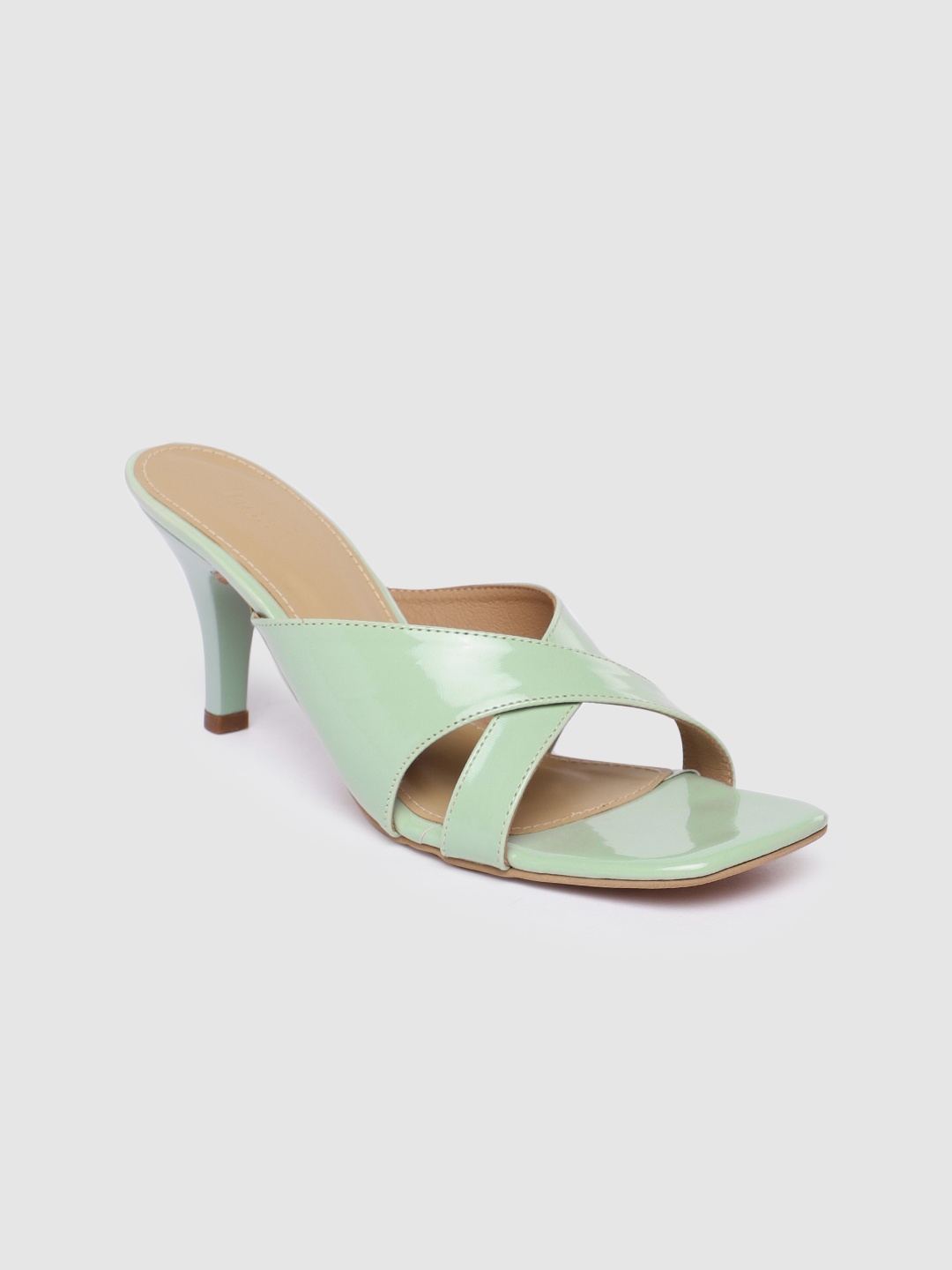 

Inc 5 Green Solid Slim Heels with Glossy Finish