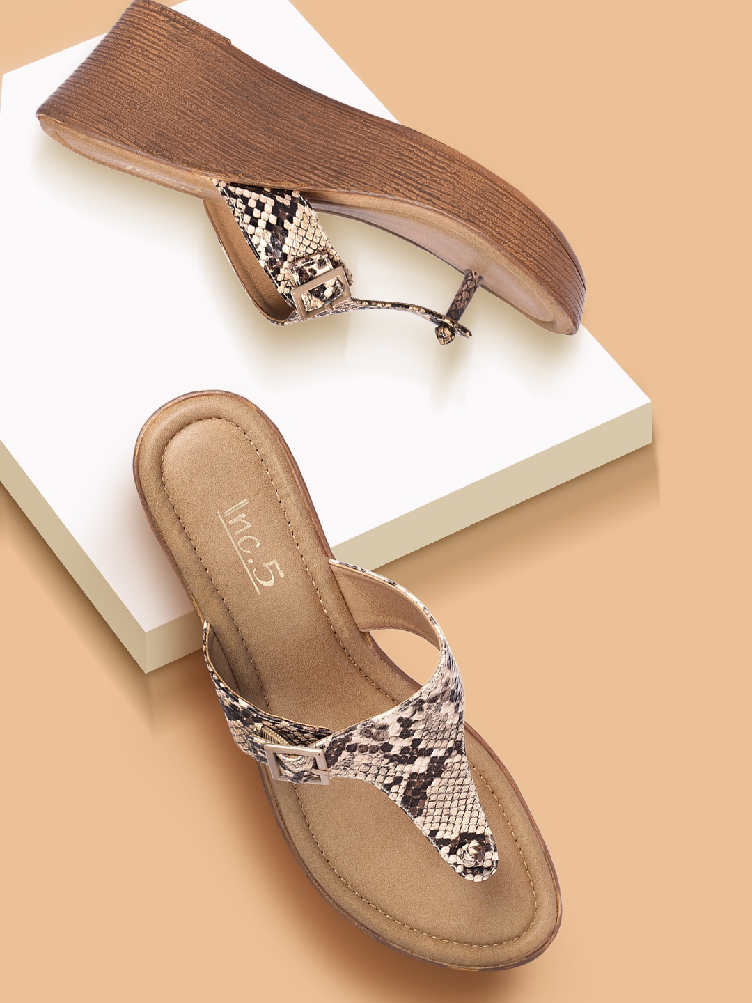 

Inc 5 Beige Textured Wedge Sandals