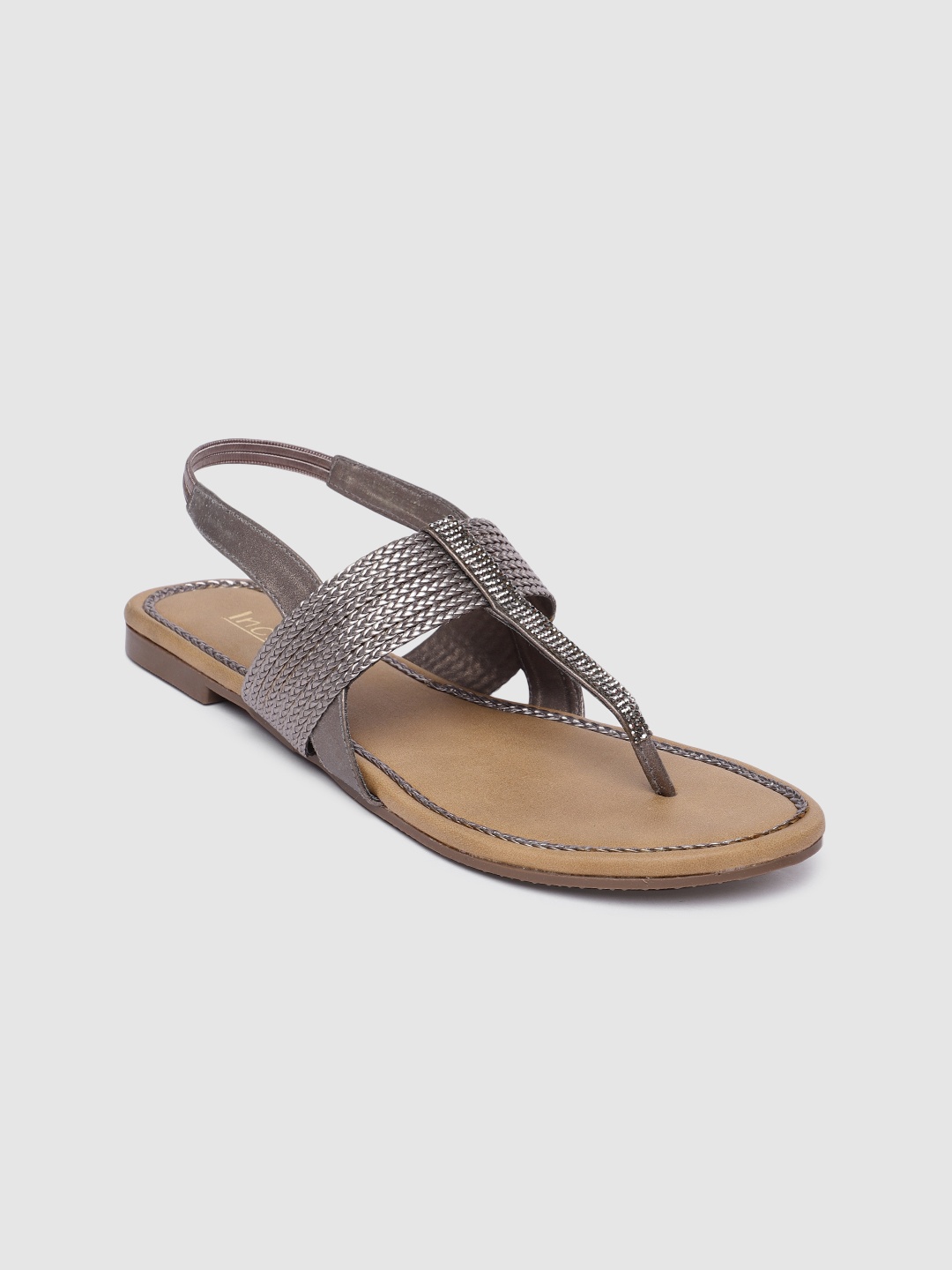 

Inc 5 Women Gunmetal-Toned T-Strap Flats, Metallic