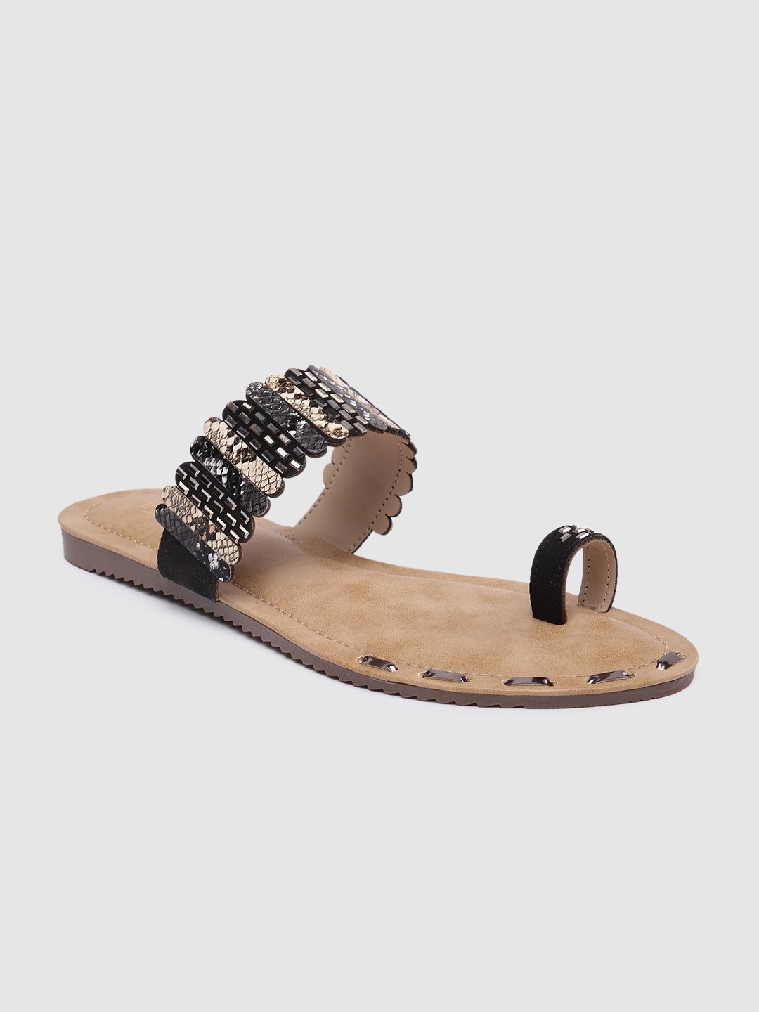 

Inc 5 Women Black Woven-Design One Toe Flats