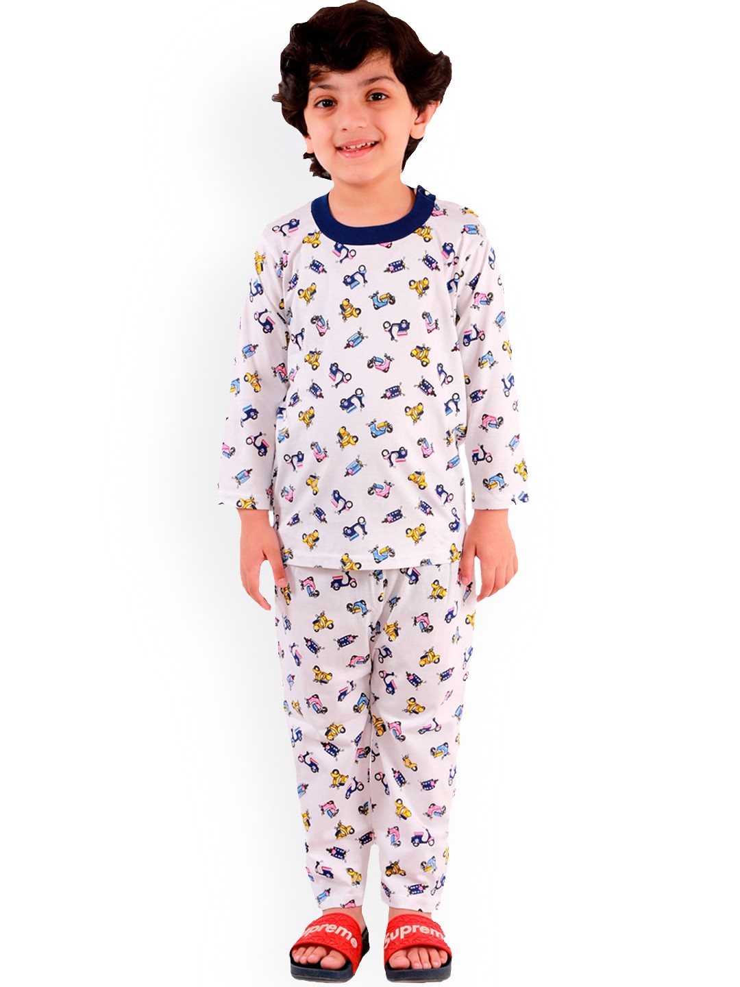 

Superminis Kids White & Blue Printed Night suit