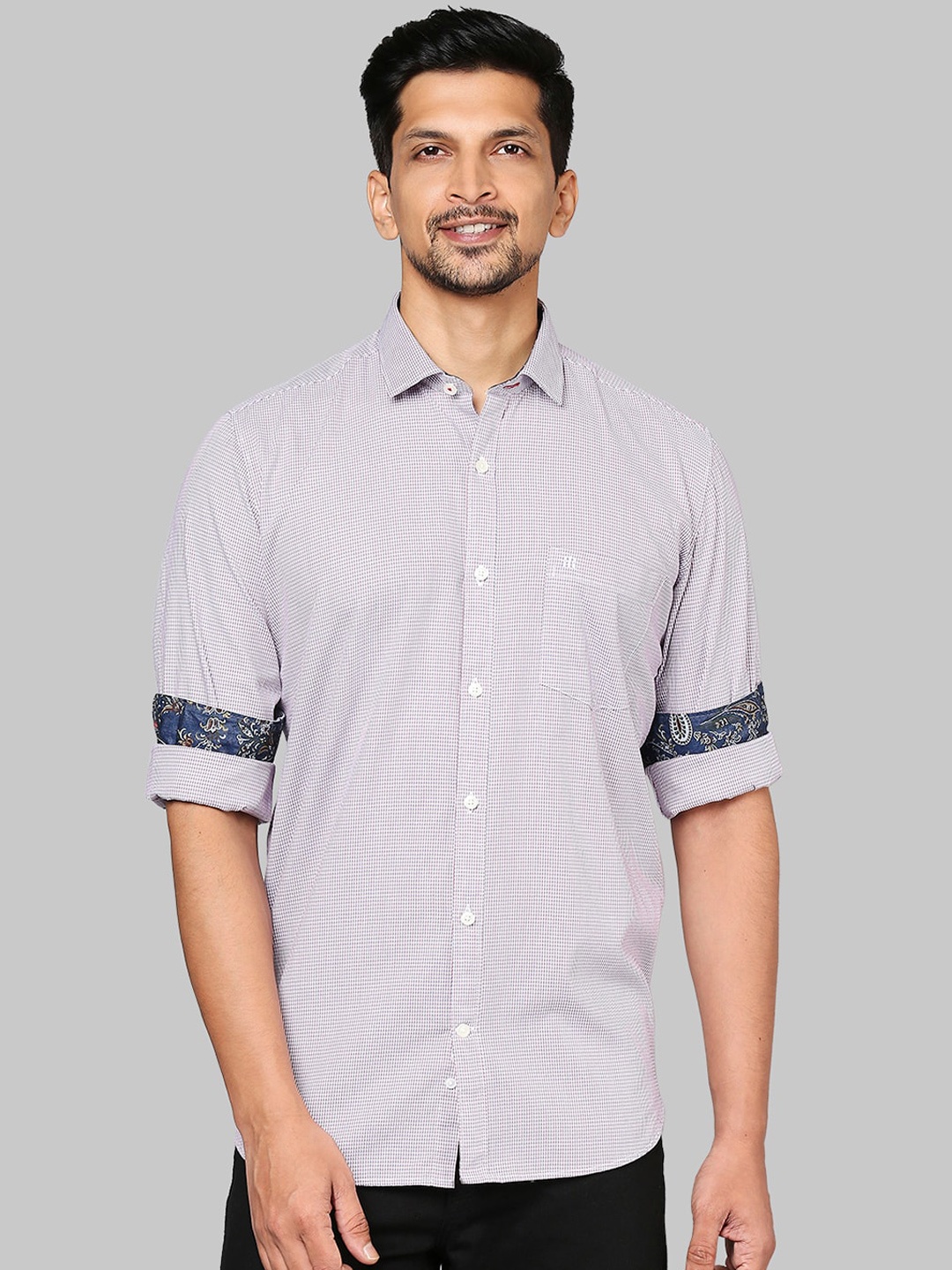 

Raymond Men Orange Micro Checks Opaque Printed Casual Shirt