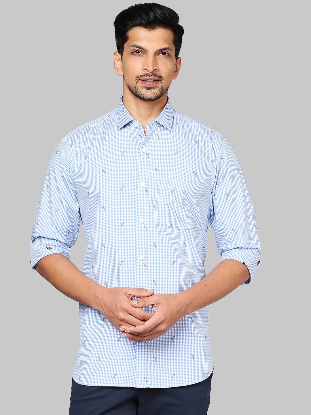 

Raymond Men Blue & White Opaque Checked Cotton Casual Shirt