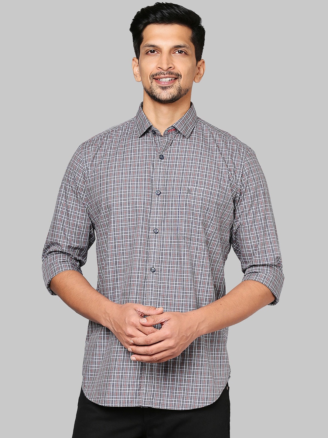 

Raymond Men Grey Opaque Checked Casual Shirt