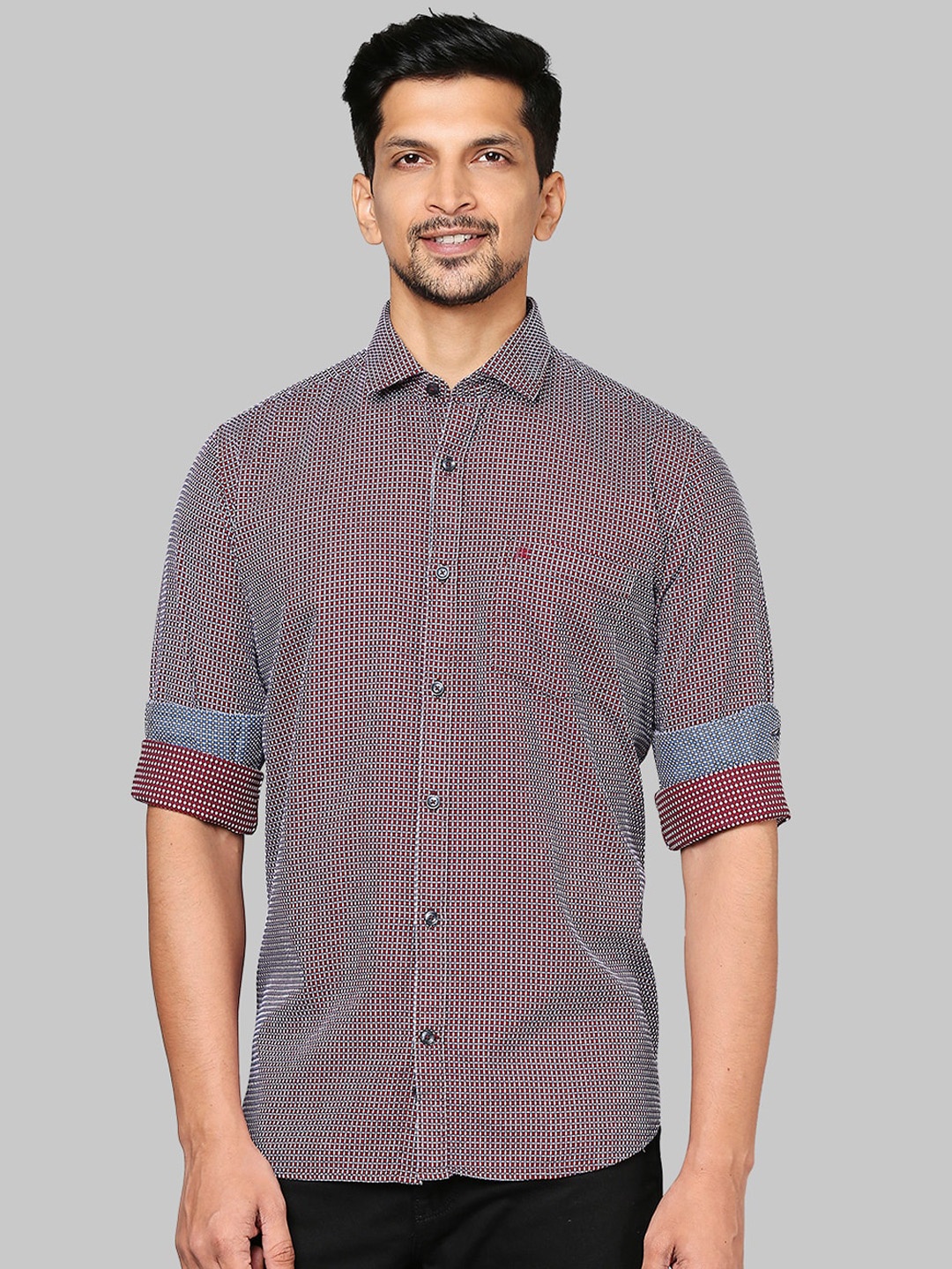 

Raymond Men Red & Blue Micro Checked Casual Shirt